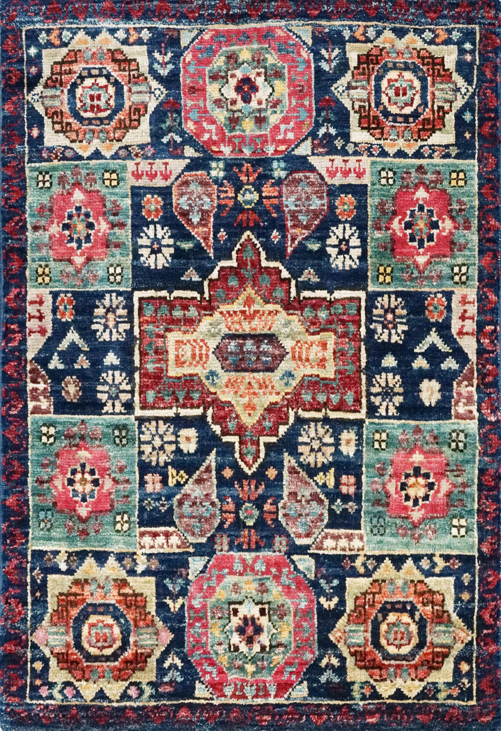 2x3 Ft Hand Knotted Dark Blue Mamluk Rug - Oriental Accent Rug