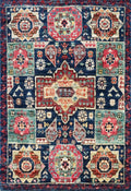 2x3 Ft Hand Knotted Dark Blue Mamluk Rug - Oriental Accent Rug