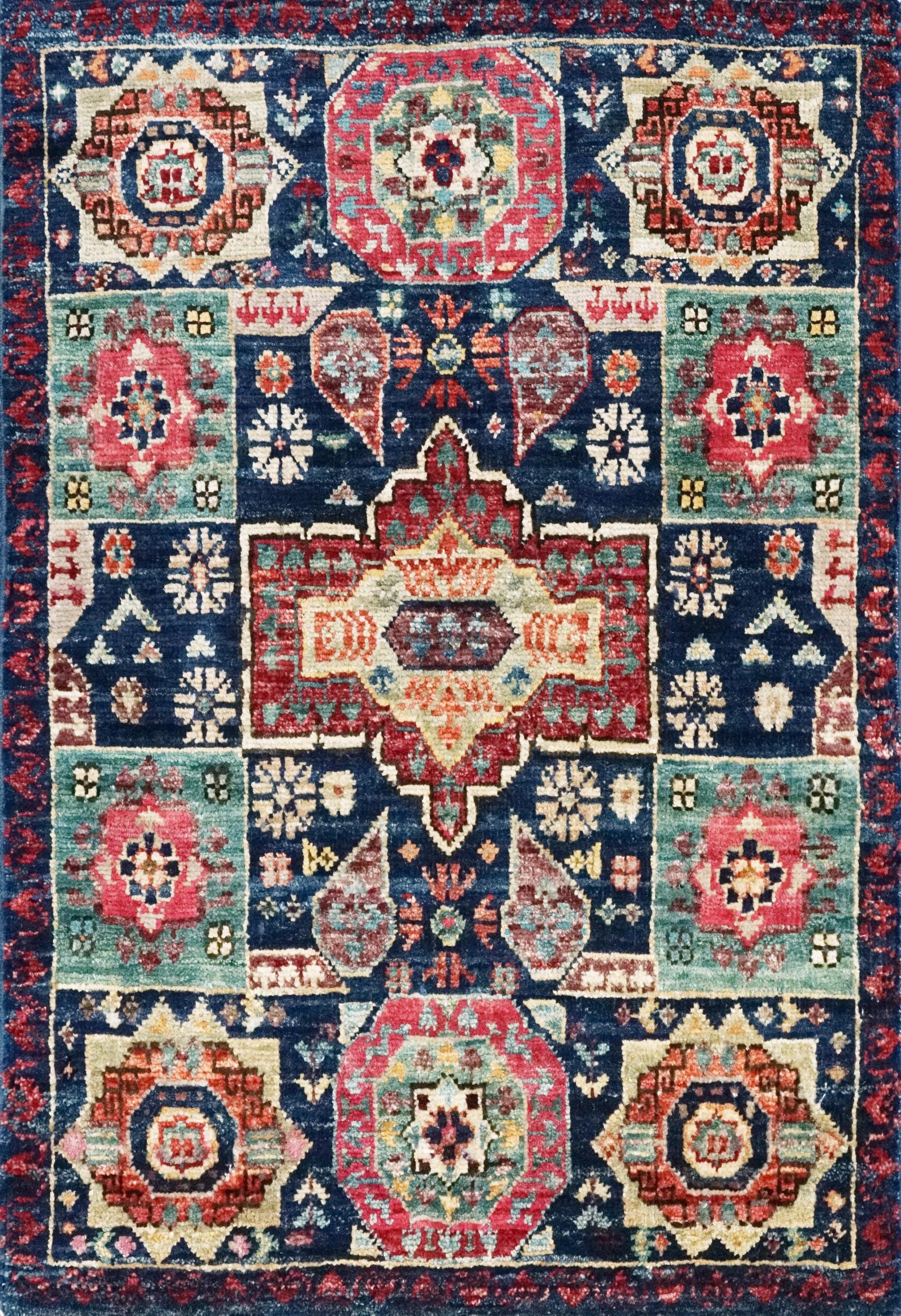 2x3 Ft Hand Knotted Dark Blue Mamluk Rug - Oriental Accent Rug