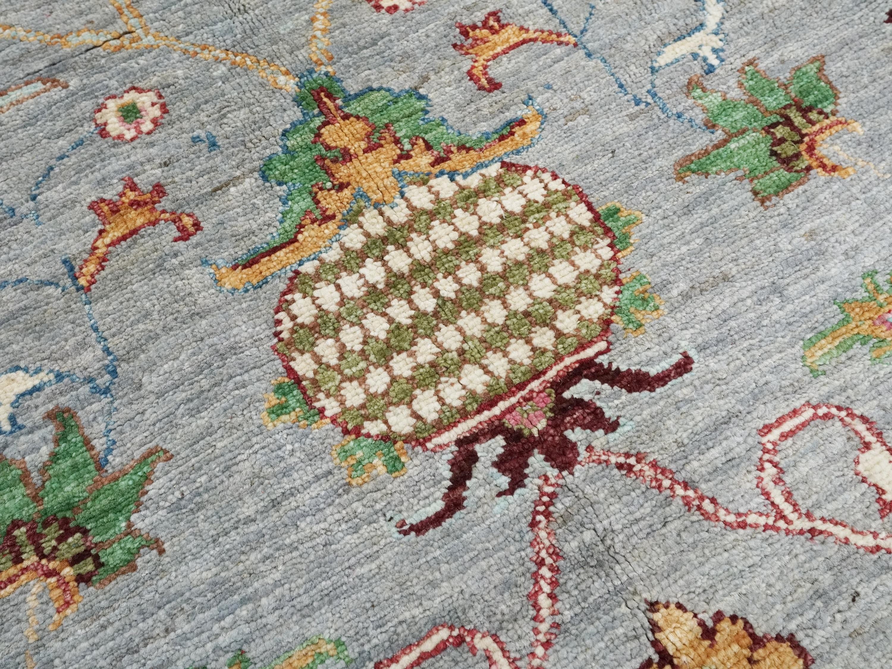 6x8 Ft Gray Wool Serapi Rug - Hand Knotted Floral Oriental Area Rug