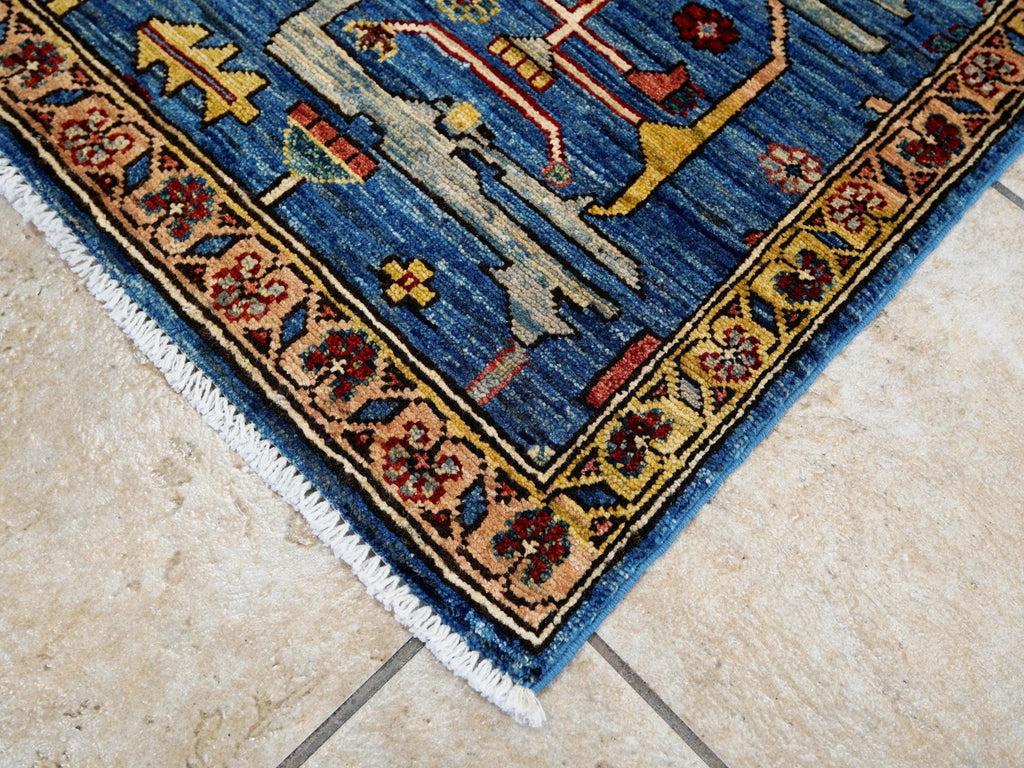 3x5 Ft Blue Heriz Rug - Handmade Afghan Rug