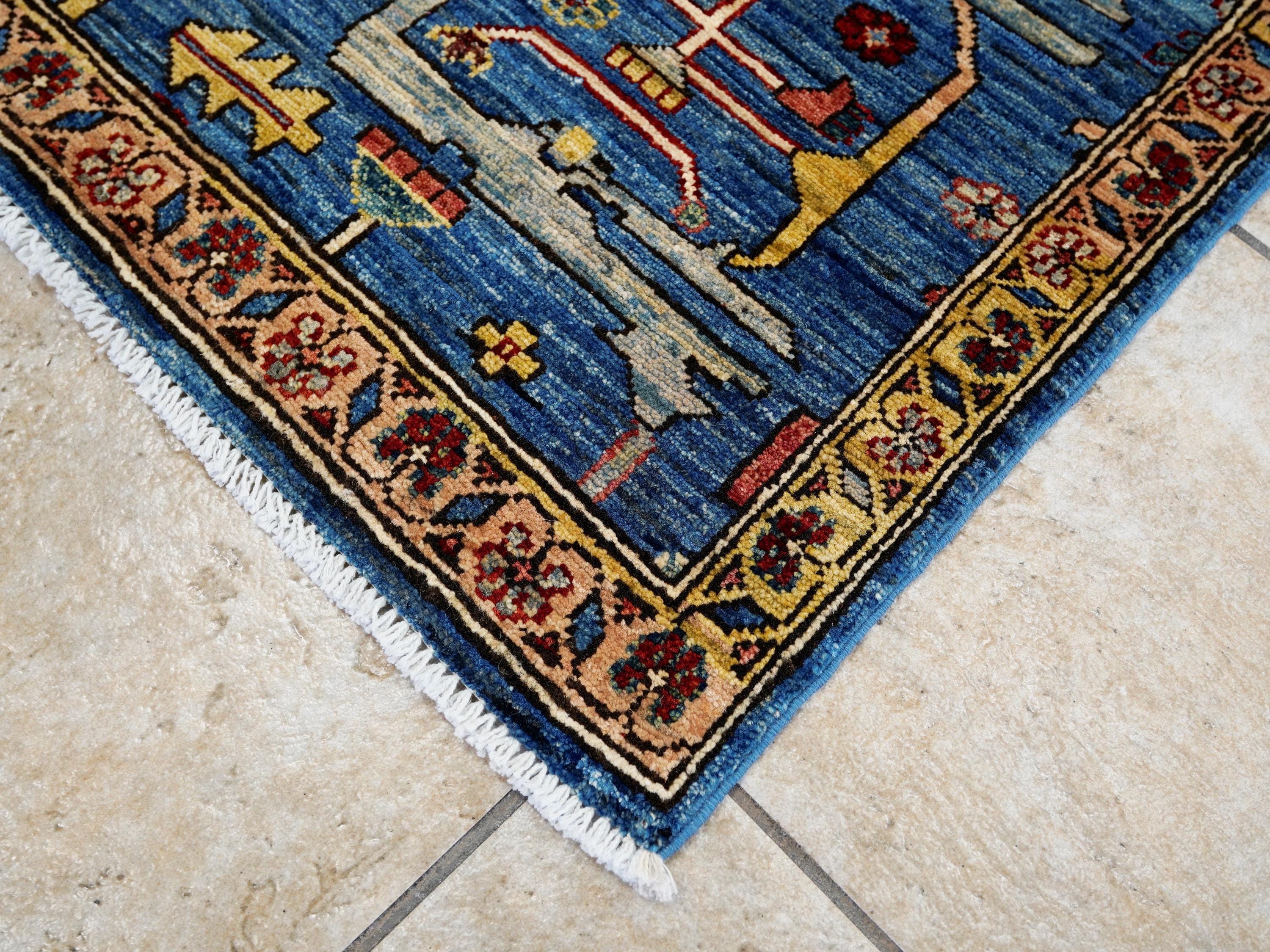 3x5 Ft Blue Heriz Rug - Handmade Afghan Rug