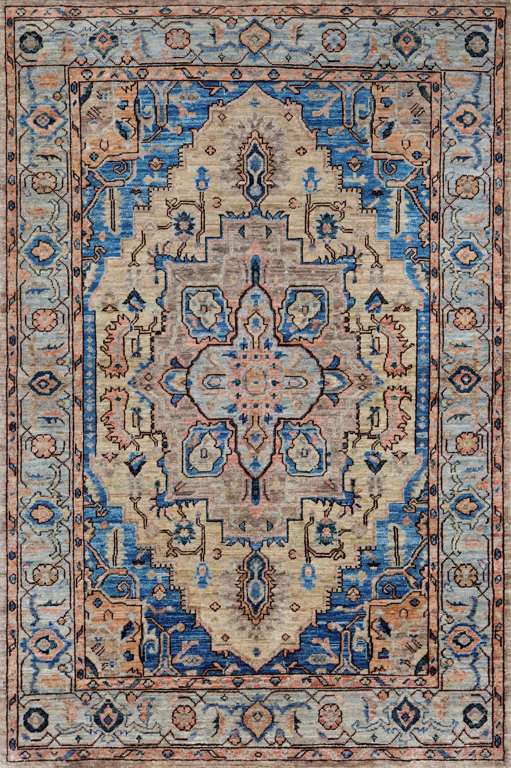 4x6 Ft Blue & Orange Serapi Rug - Hand Knotted Oriental Rug