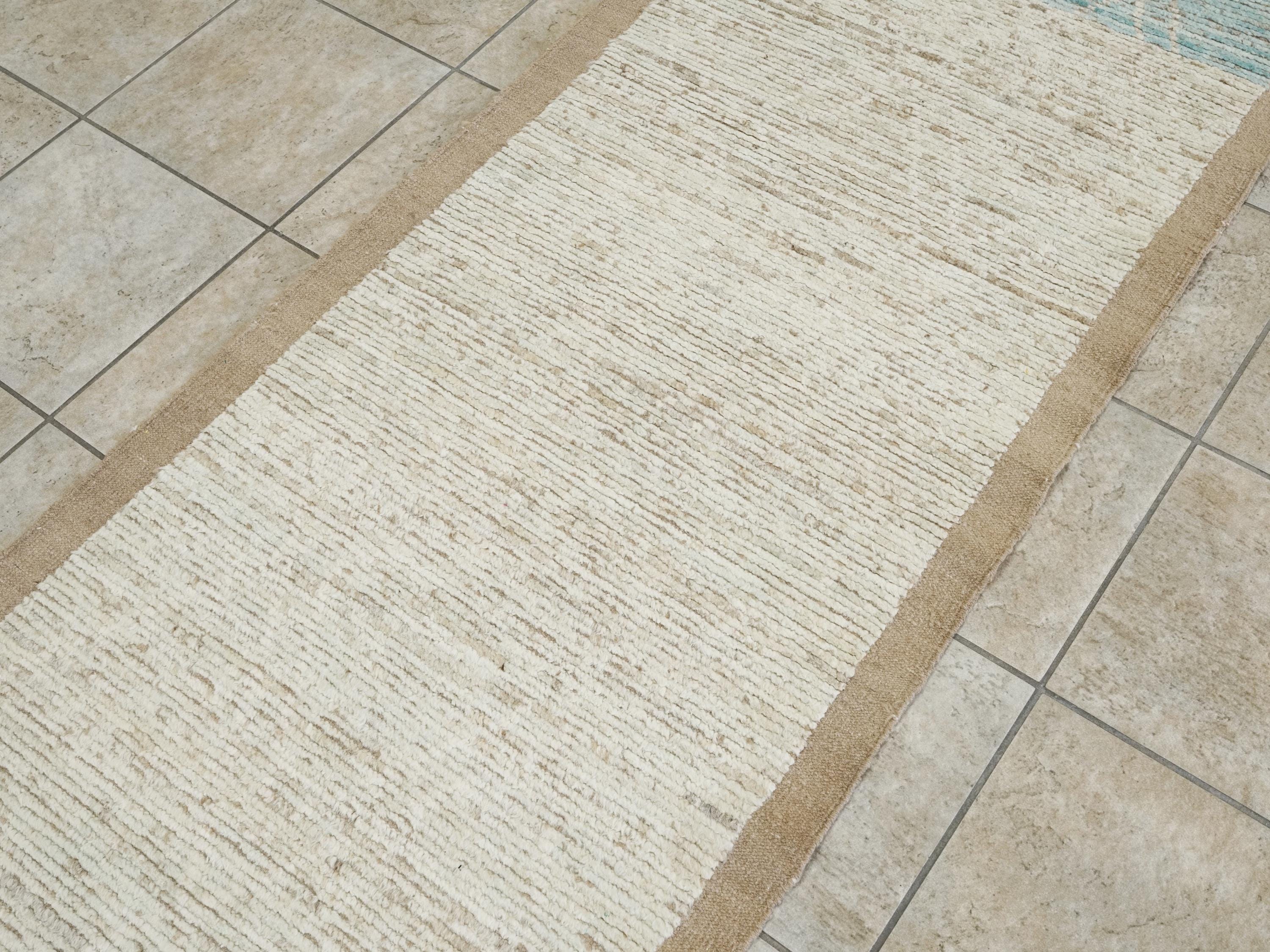 10 Ft Blue Moroccan Wool Runner Rug - Hand Knotted Hallway Rug