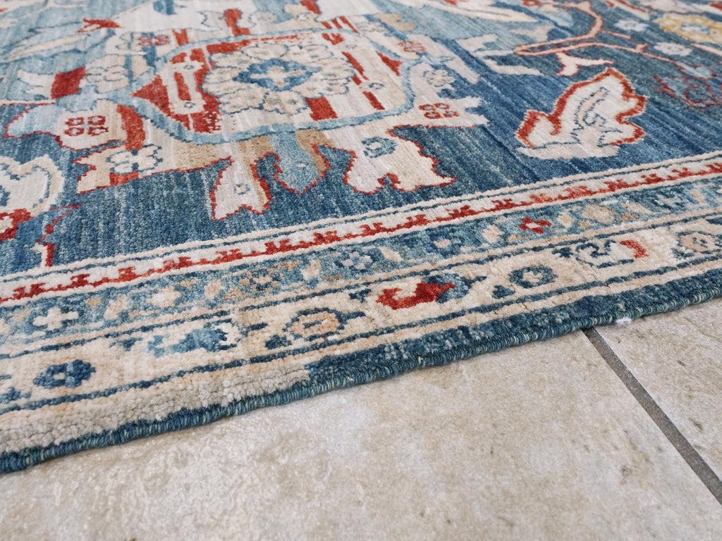 6x9 Ft Blue Serapi Rug - Afghan Wool Oriental Rug - All over Floral Design