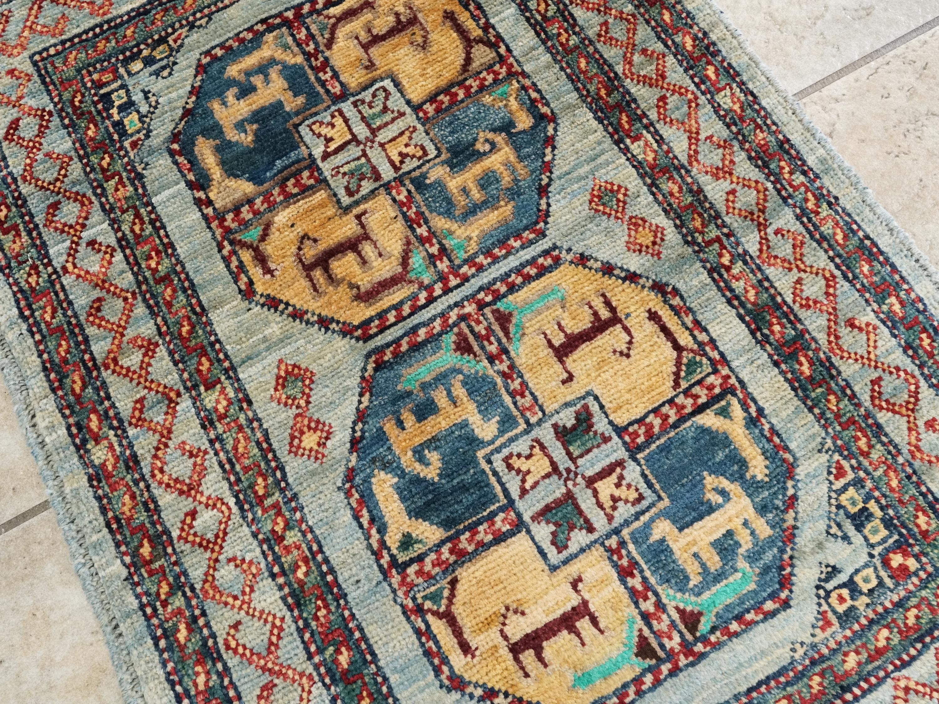 2x3 Ft Handmade Afghan Ersari Rug - Grey Wool Tribal Accent Rug