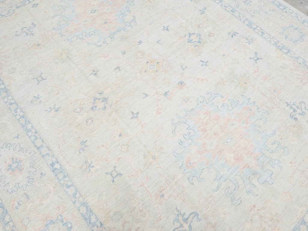 9x12 Ft White Pastel Oushak Rug - Handmade Area Rug - Floral Design