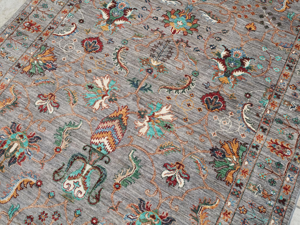 5x7 Ft Gray Serapi Rug - Hand Knotted Floral Rug