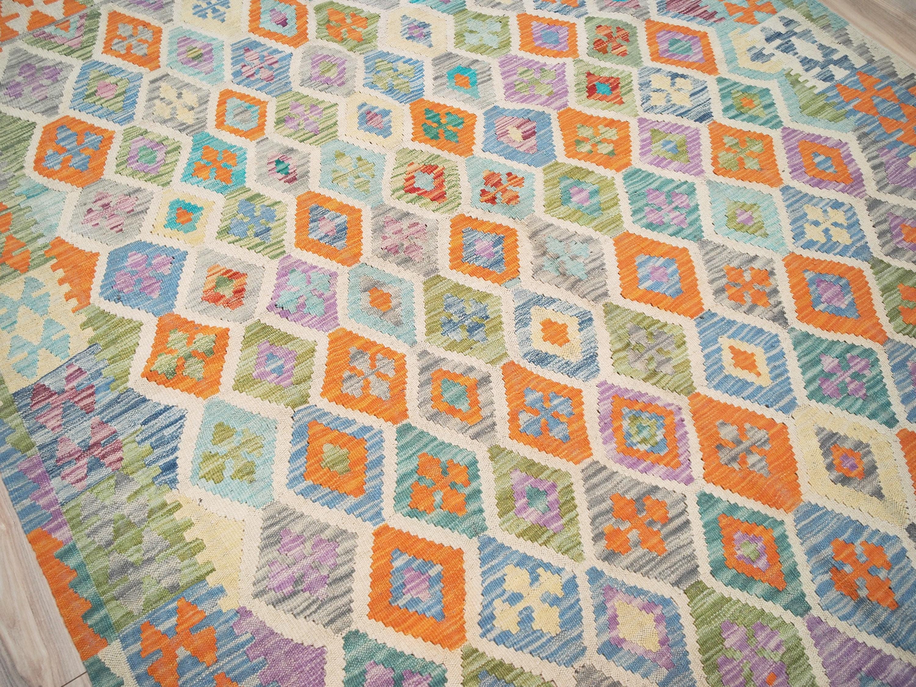 6x8 Ft Maimana Kilim Rug - Flat Weave Wool Rug