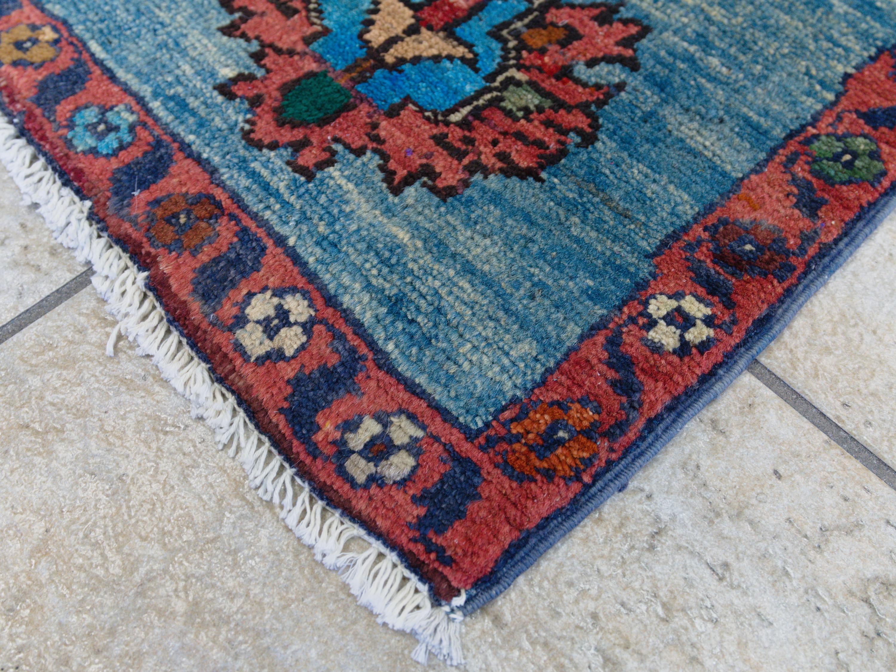 1x2 Ft Blue & Red Serapi Rug - Floral Accent Rug