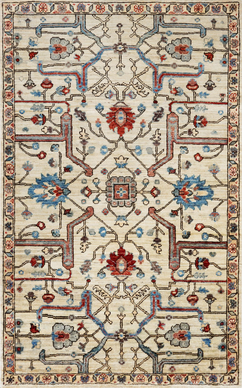 3x5 Ft Beige Heriz Rug - Handmade Afghan Rug