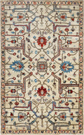 3x5 Ft Beige Heriz Rug - Handmade Afghan Rug