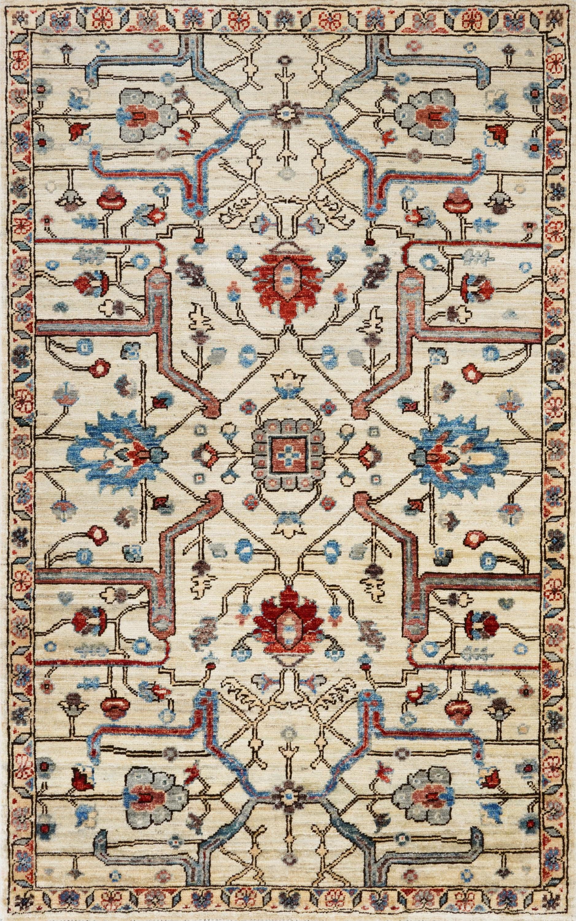 3x5 Ft Beige Heriz Rug - Handmade Afghan Rug