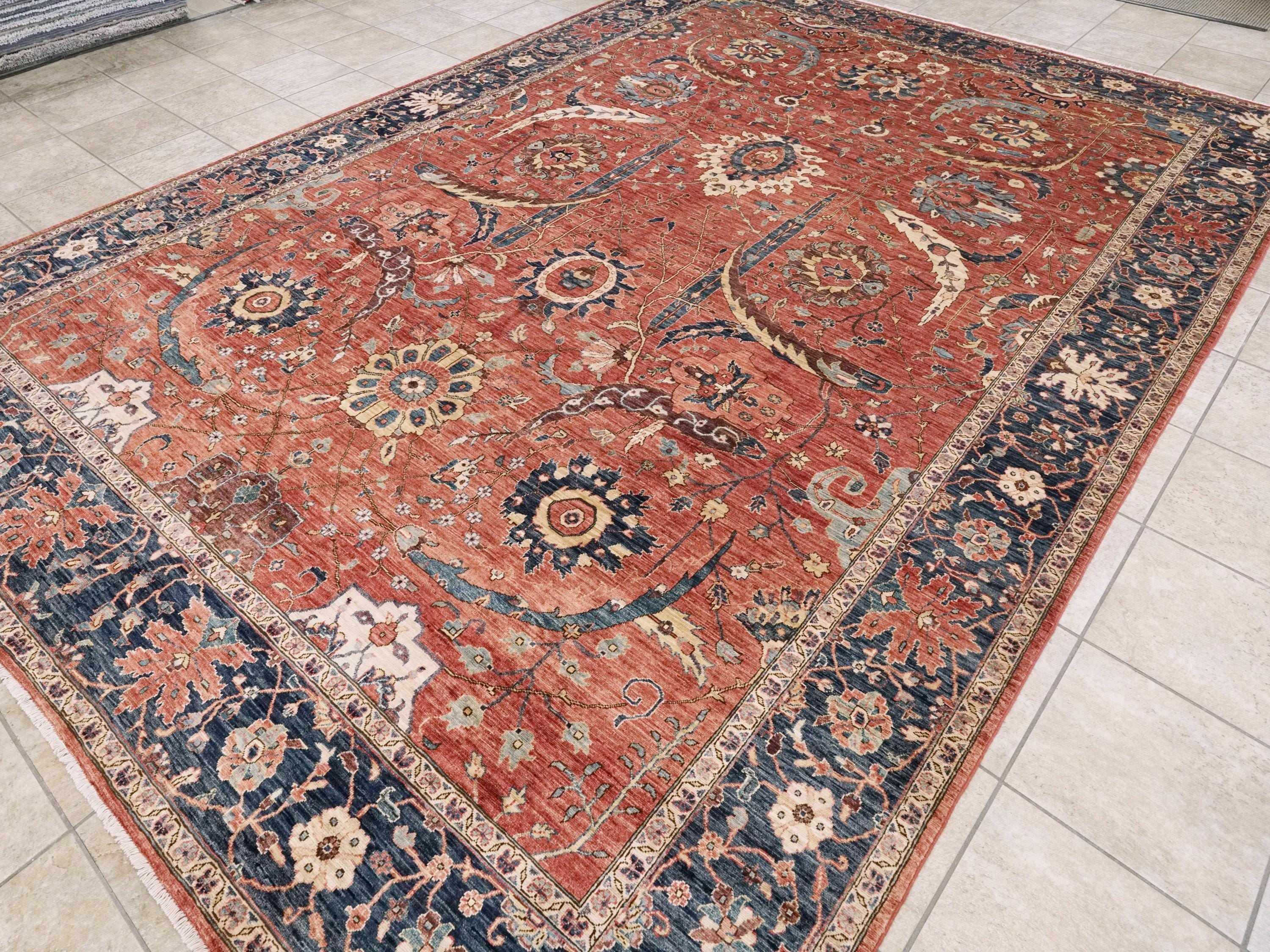 9x13 Ft Hand Knotted Serapi Rug – Red Oriental Ghazni Wool Rug