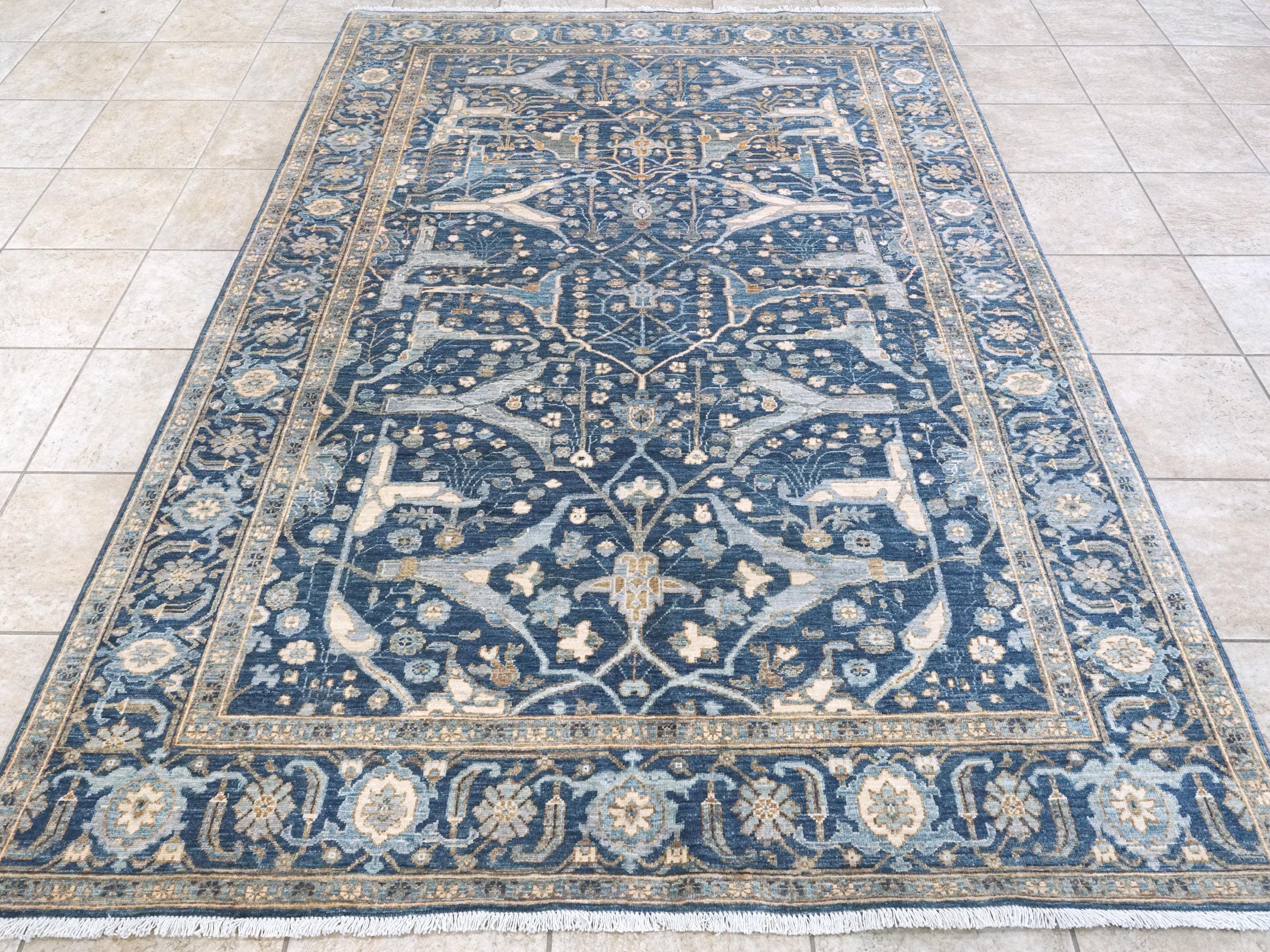 6x9 FT Hand Knotted Blue Serapi Wool Rug - Oriental Area Rug