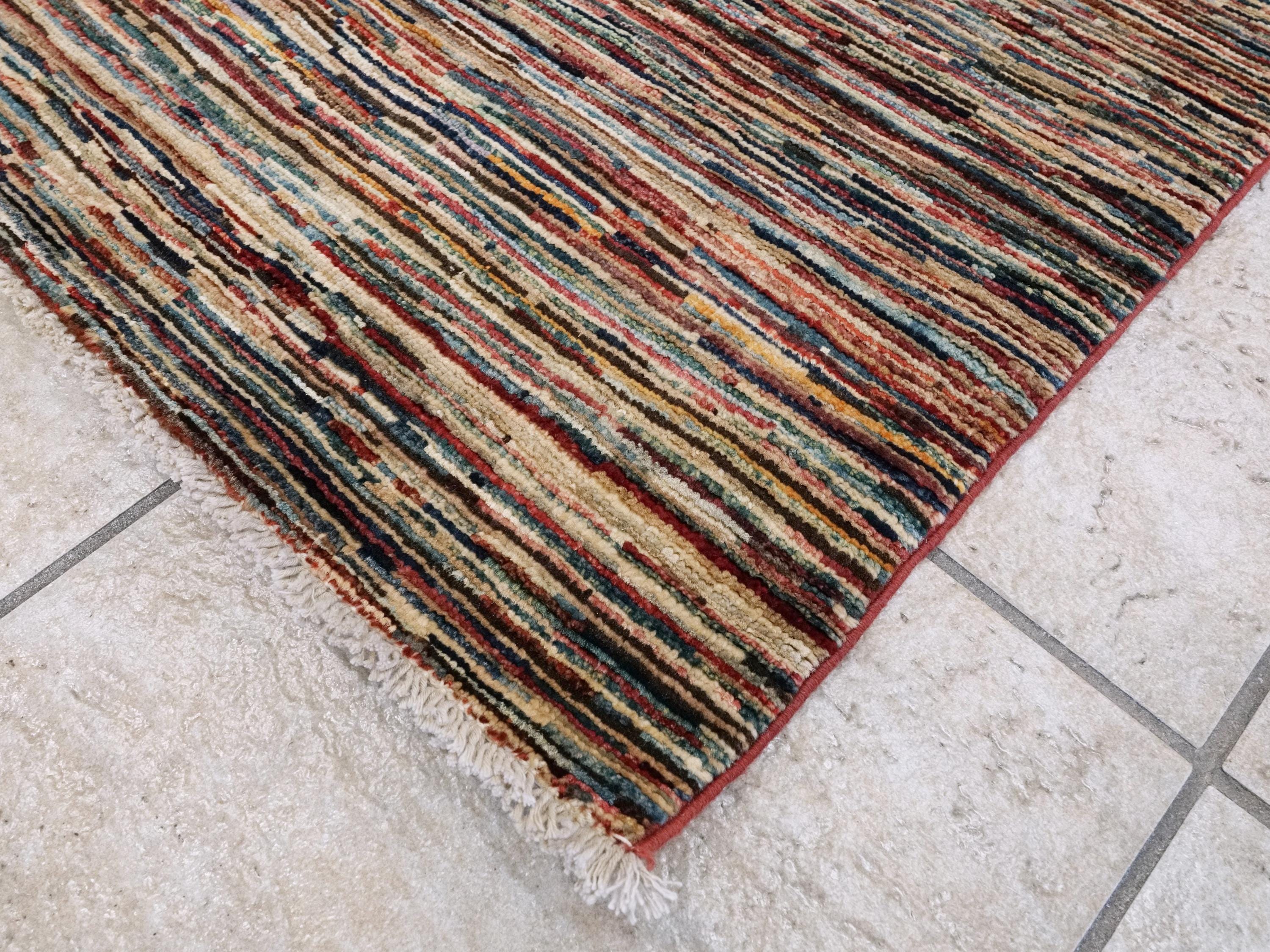 6x9 Ft Multicolor Gabbeh Rug - Afghan Wool Area Rug - Plain Design