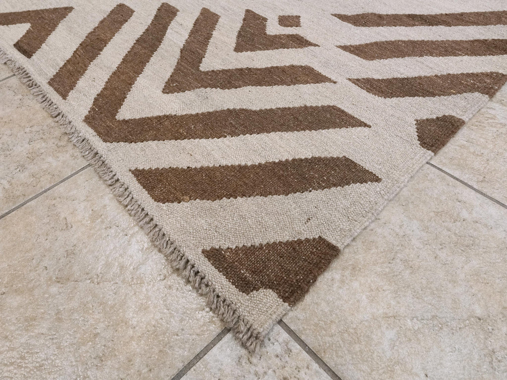 9x10 Ft Brown & Beige Kilim Rug - Flat Weave Area Rug - Abstract Design