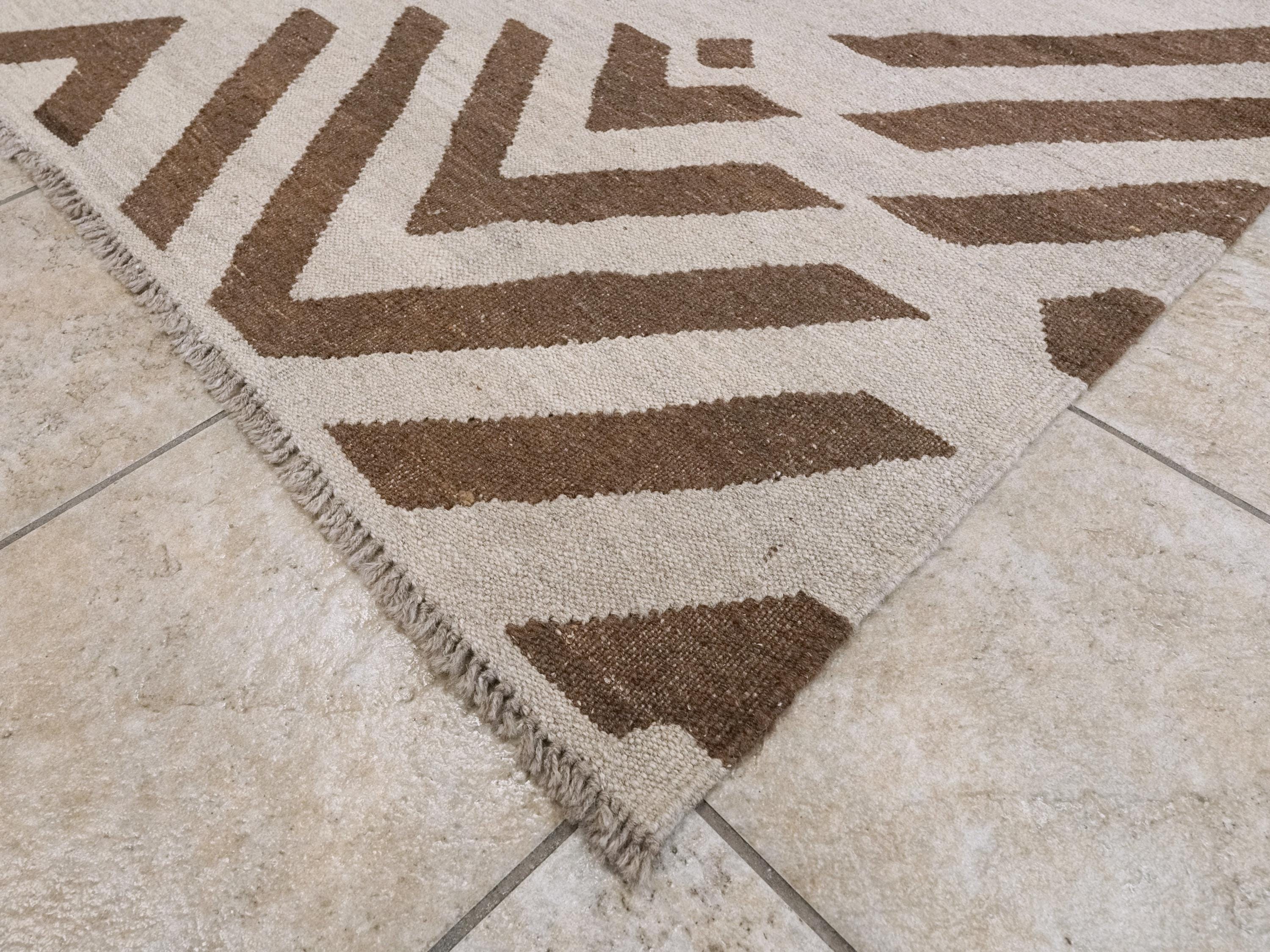 9x10 Ft Brown & Beige Kilim Rug - Flat Weave Area Rug - Abstract Design