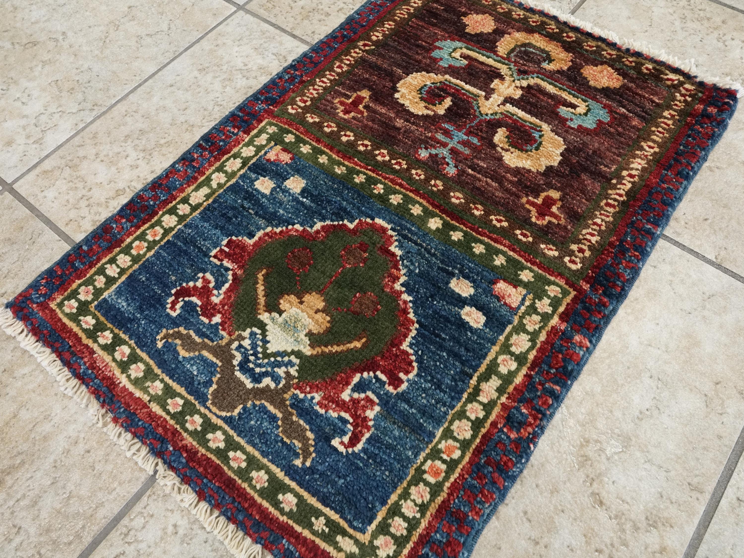 1x2 Ft Hand Knotted Brown Heriz Rug - Ghazni Wool Accent Rug