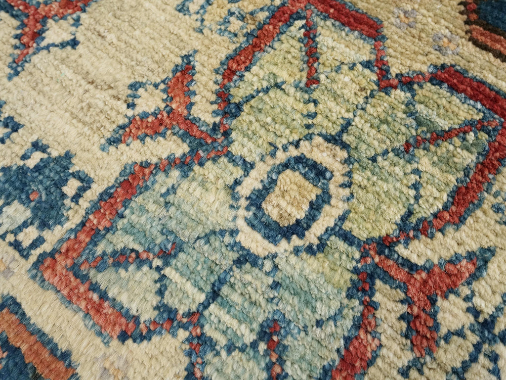 1x2 Ft Hand Knotted Heriz Wool Rug - Beige Blue Floral Accent Rug