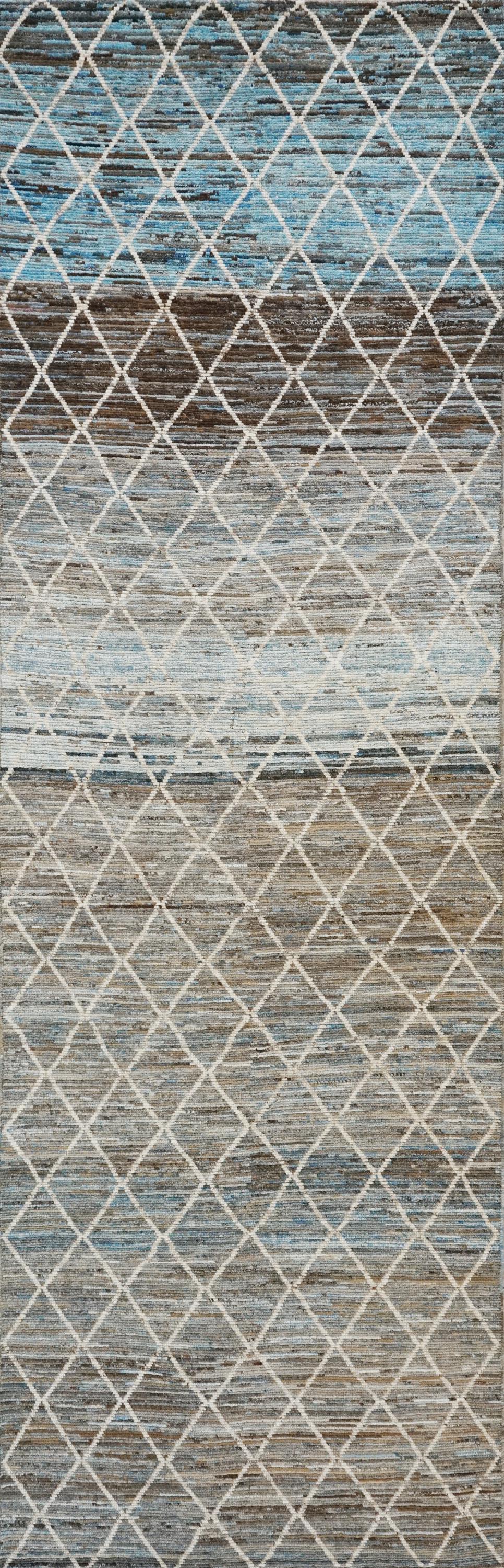 5x16 Ft Hand Knotted Afghan Wool - Coral Blue Moroccan Runner Rug