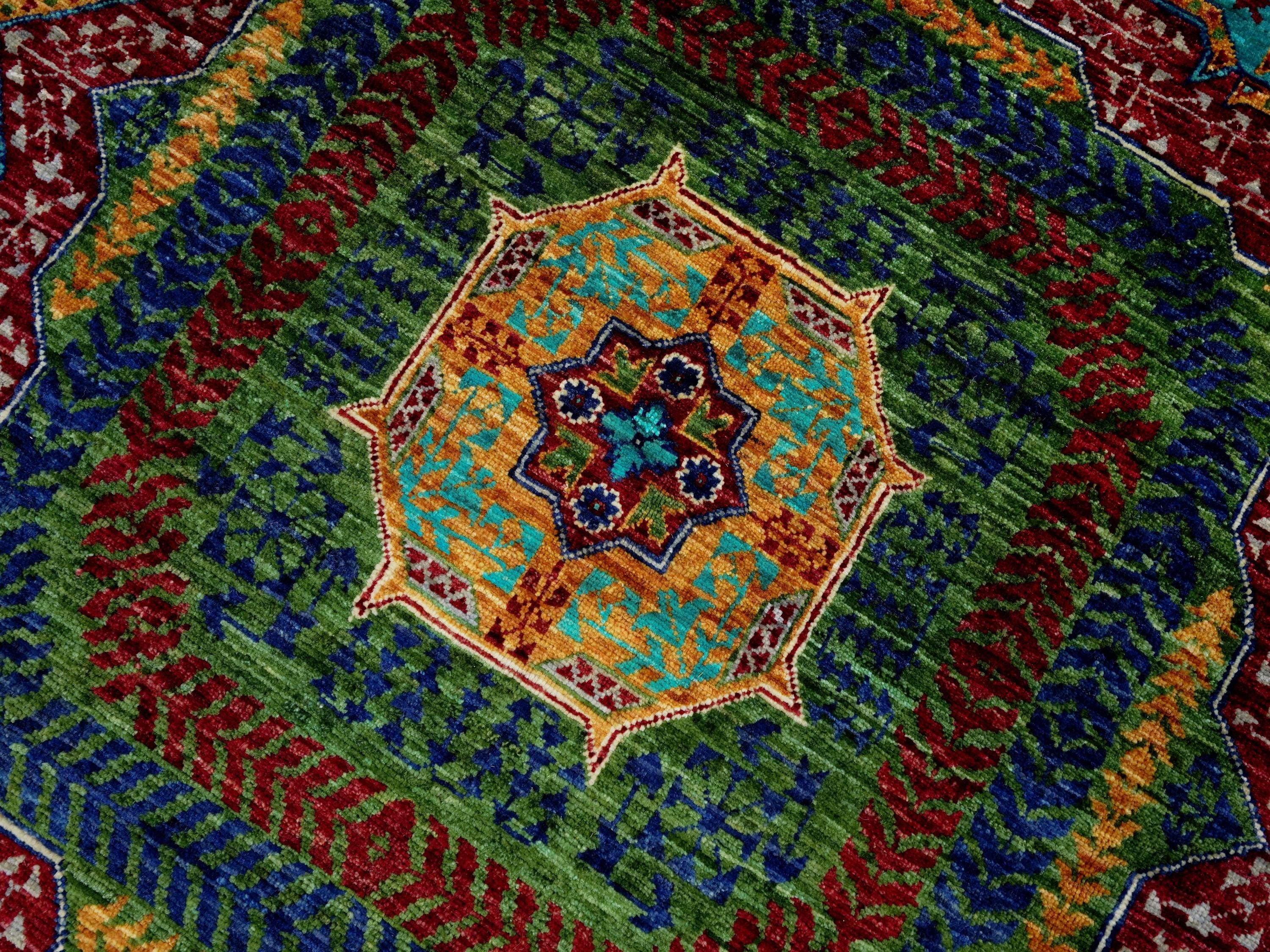 6x8 Ft Cyan Mamluk Rug - Hand Knotted Oriental Area Rug