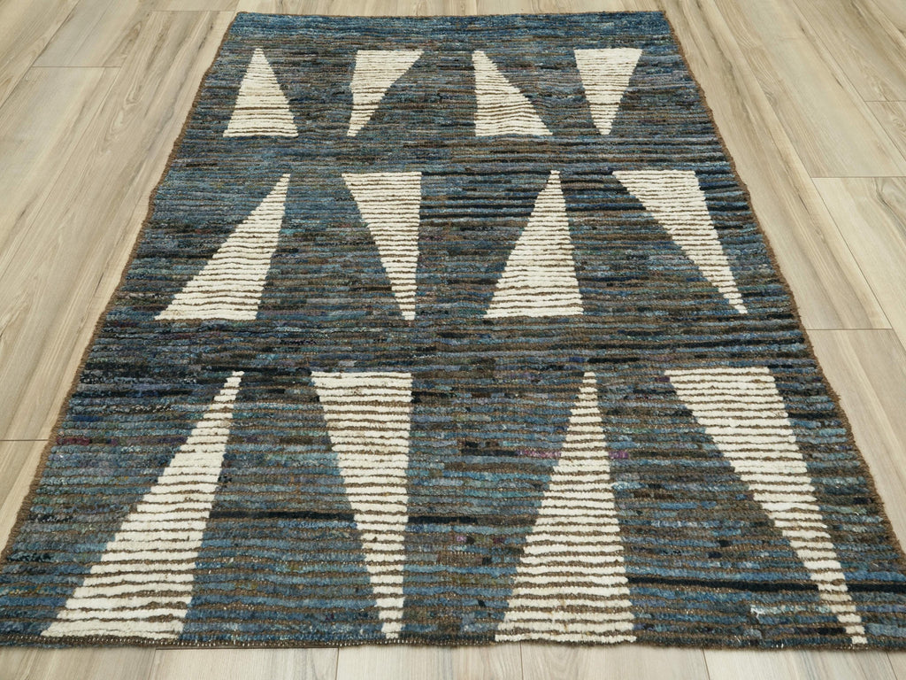 3x5 Ft Dark Blue Moroccan Rug - Hand Knotted Area Rug