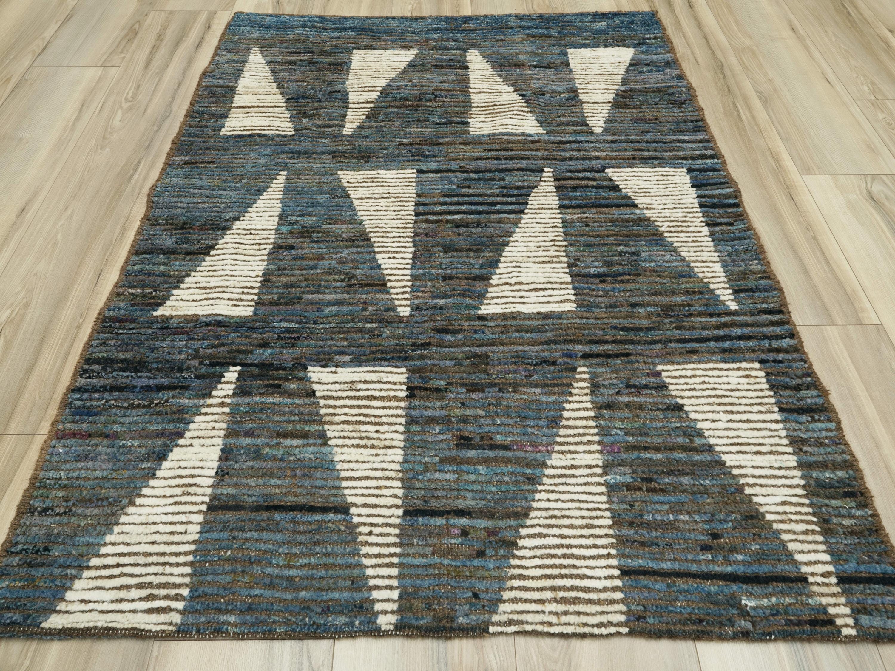 3x5 Ft Dark Blue Moroccan Rug - Hand Knotted Area Rug