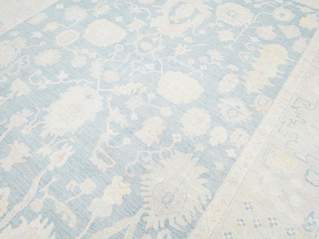 12x15 Ft Muted Ushak Rug - Traditional Wool Area Rug - Blue & White Turkish design