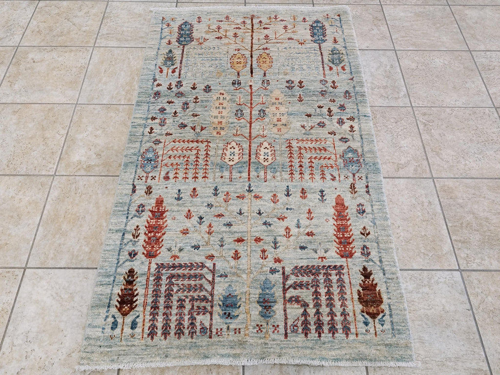 3x5 Ft Light Blue Serapi Rug - Oriental Wool Rug - Traditional Persian Design