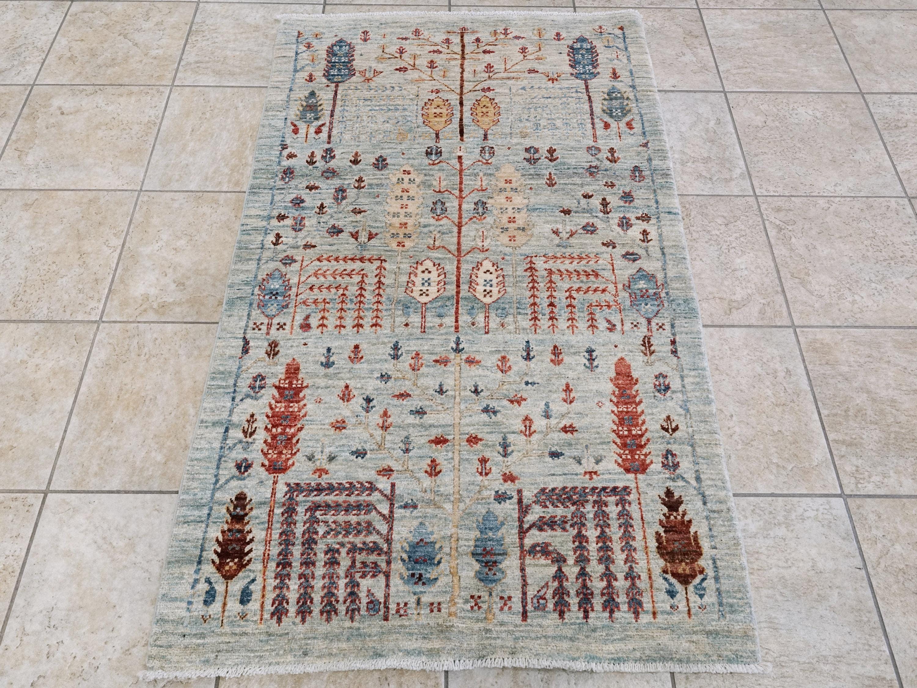 3x5 Ft Light Blue Serapi Rug - Oriental Wool Rug - Traditional Persian Design