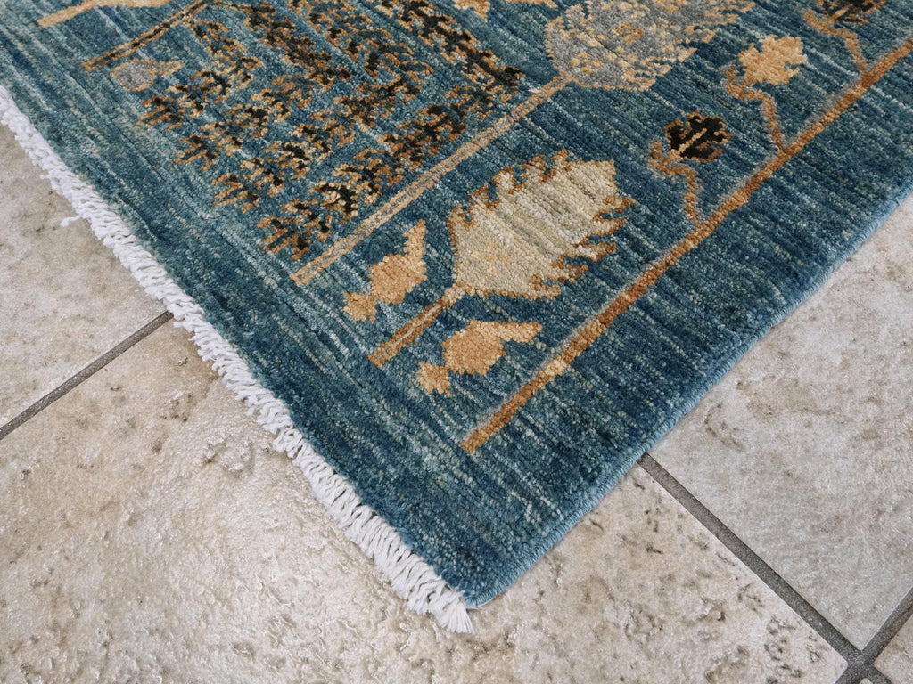 3x5 Ft Blue Serapi Rug - Oriental Wool Rug - Floral Design