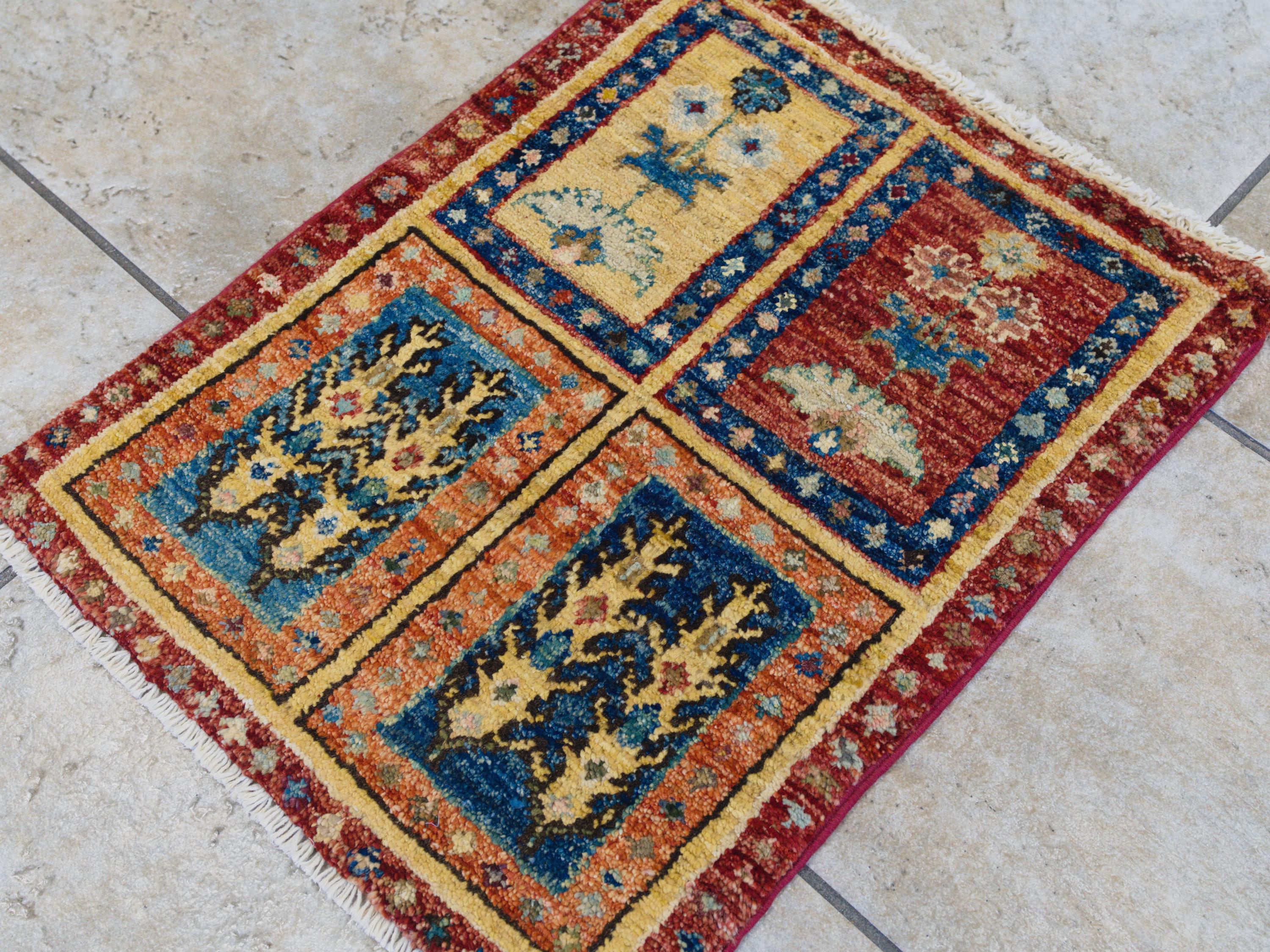 1x2 Ft Garden Rug - Red Wool Accent Rug