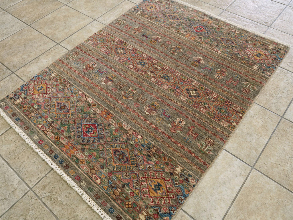 3x5 Ft Hand Knotted Brown Khorjin Rug - Oriental Area Rug