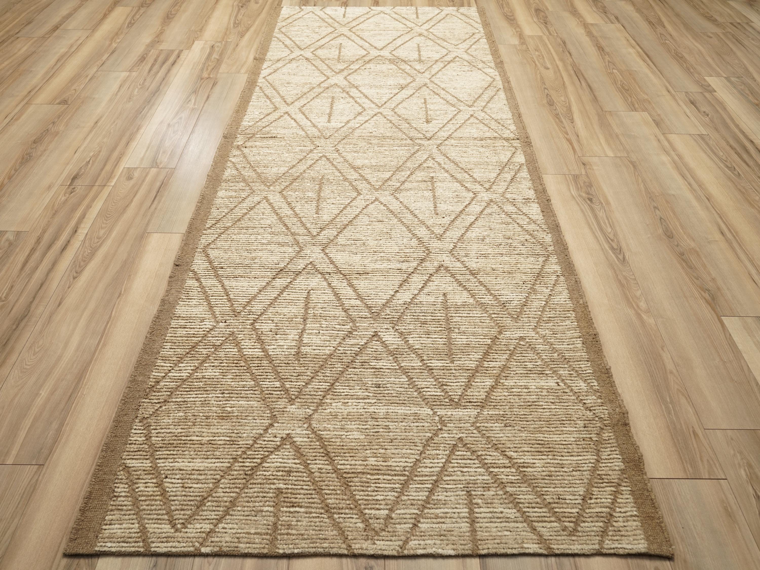 10 Ft Beige Moroccan Runner Rug - Afghan Handmade Hallway Rug