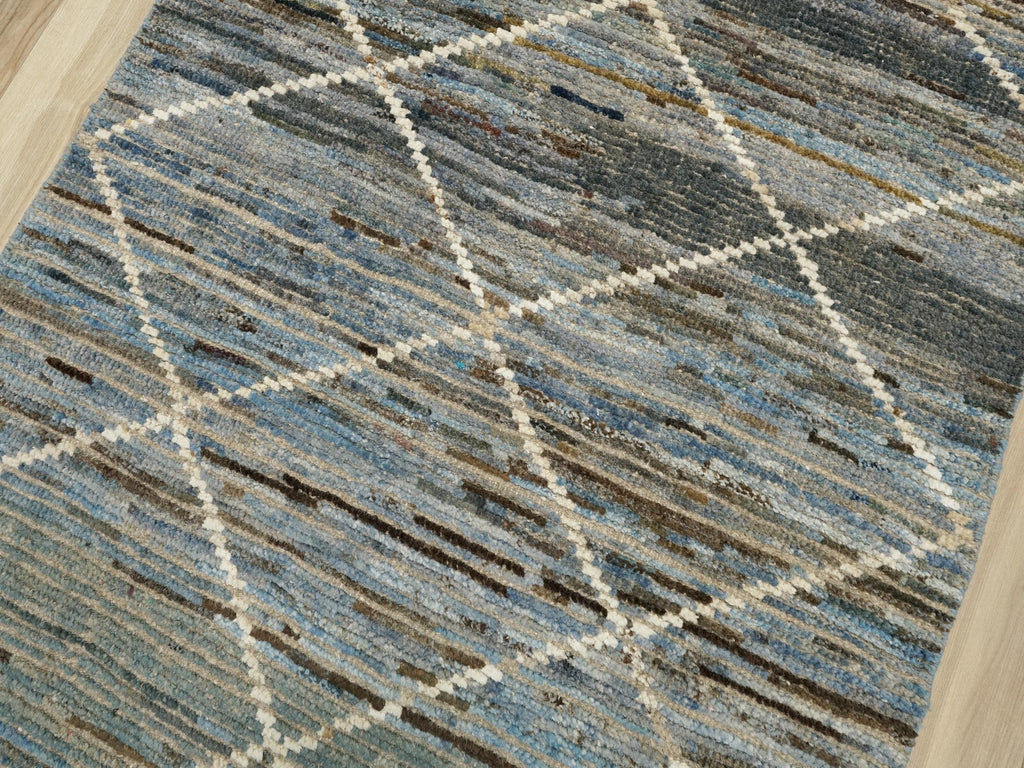 10 Ft Blue Moroccan Runner Rug - Afghan Handmade Wool Rug