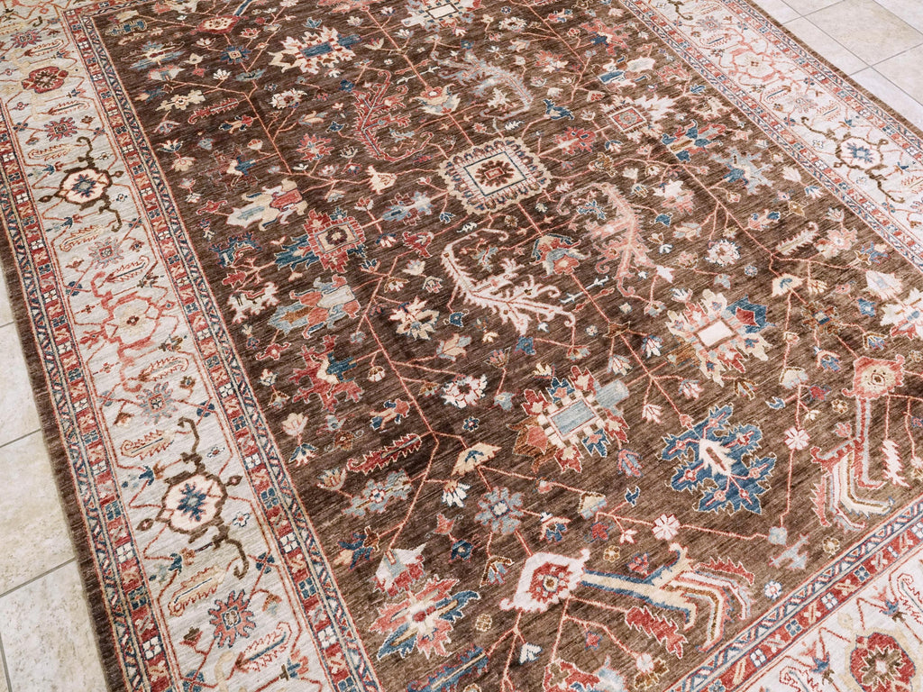 9x12 Ft Brown Serapi Rug - Afghan Oriental Area Rug - Persian Design