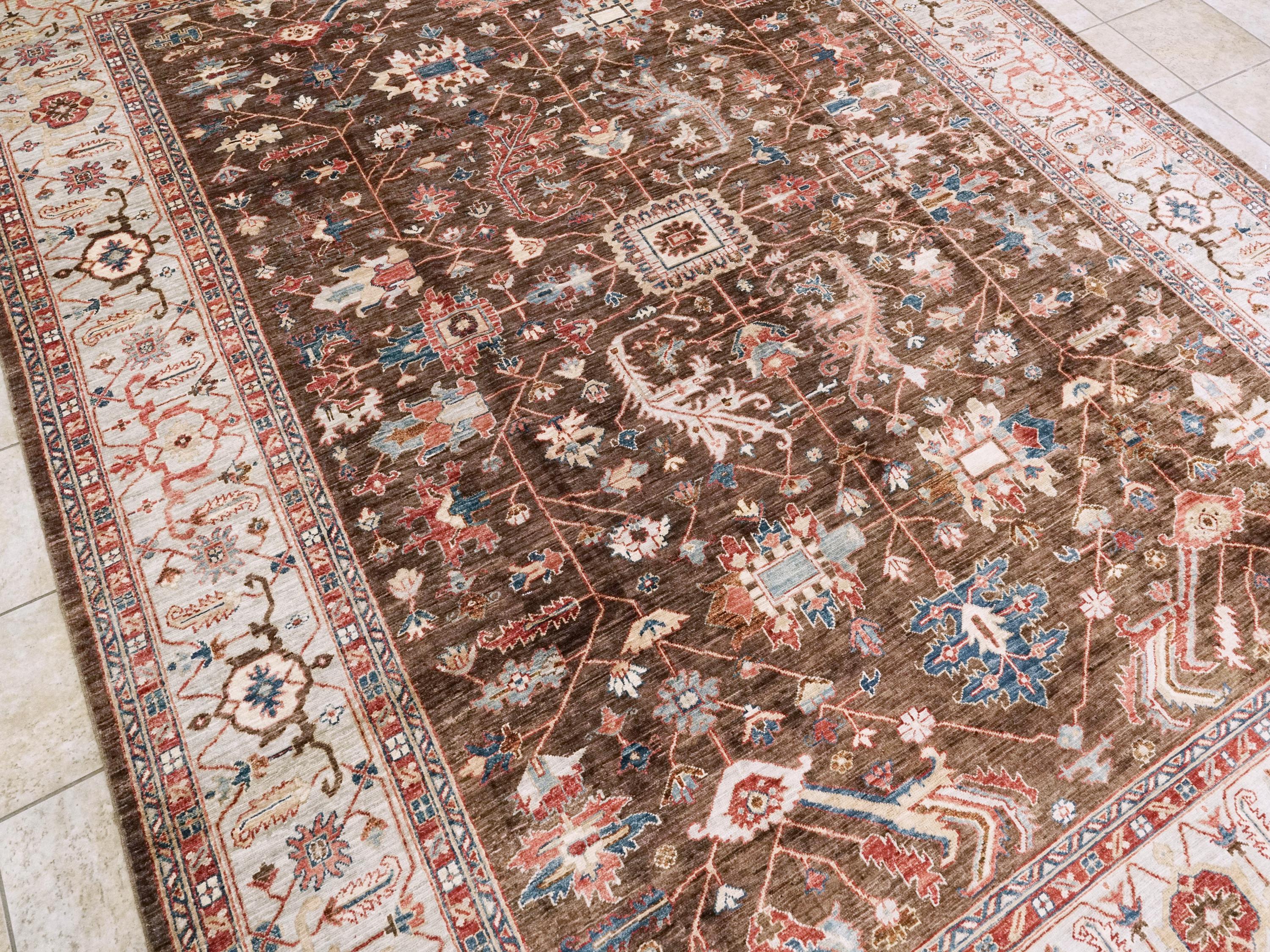 9x12 Ft Brown Serapi Rug - Afghan Oriental Area Rug - Persian Design