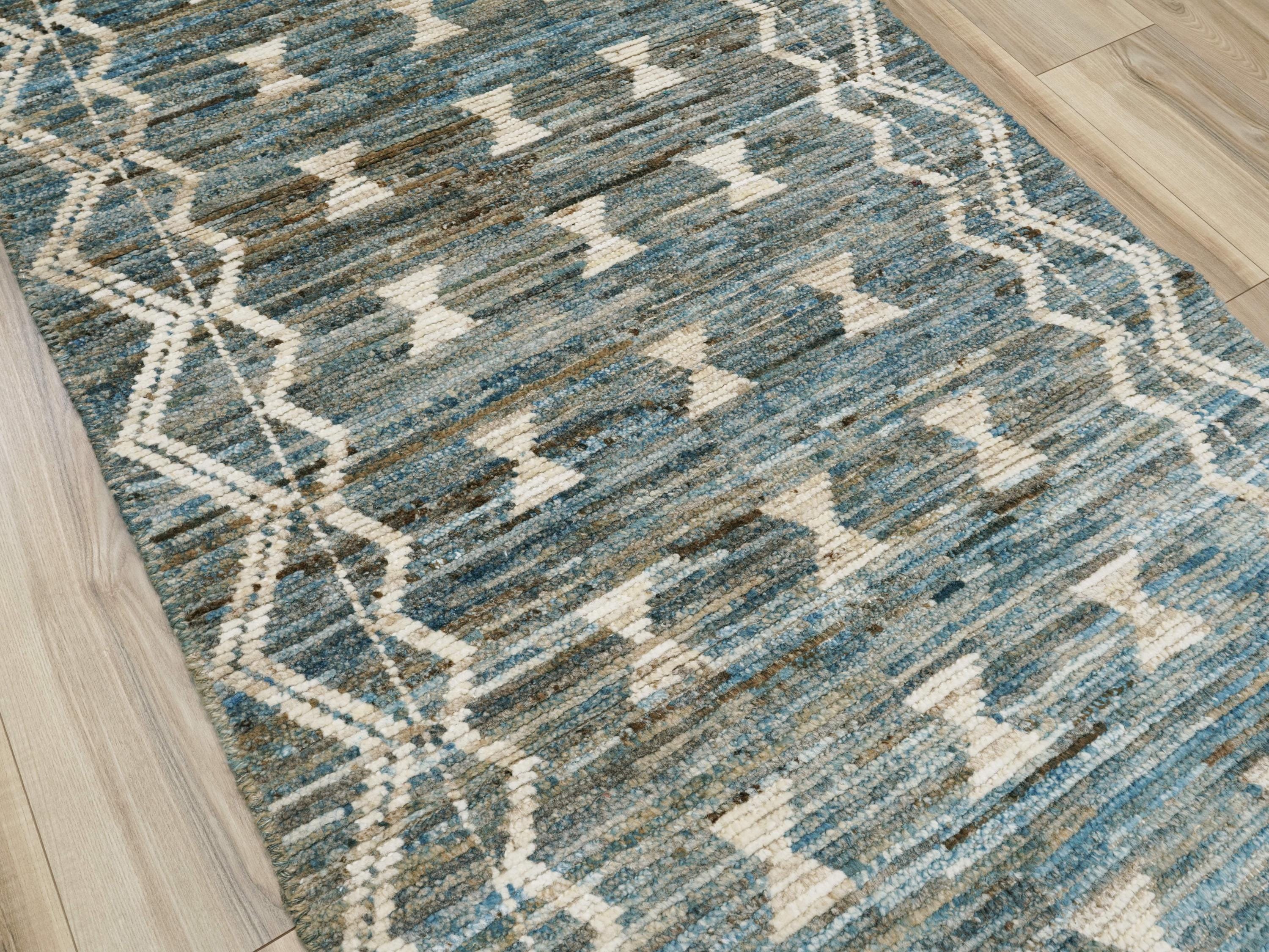 3x5 Ft Blue Moroccan Rug - Afghan Wool Tribal Rug