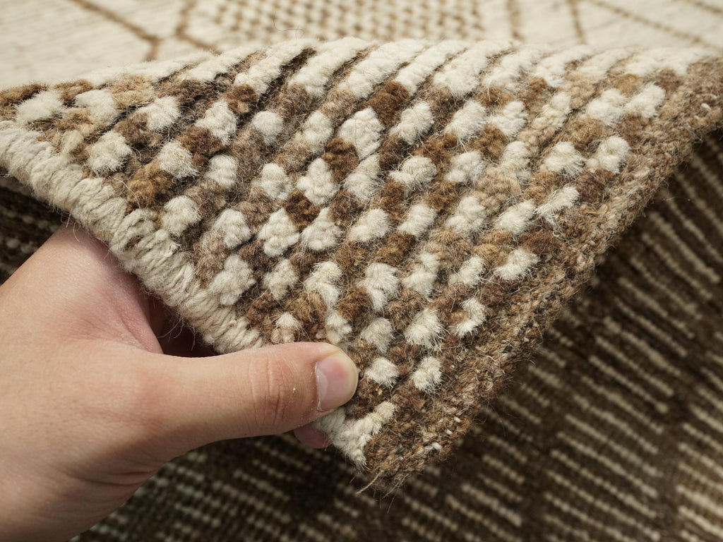 10 Ft Beige Moroccan Runner Rug - Hand Knotted Wool Runner