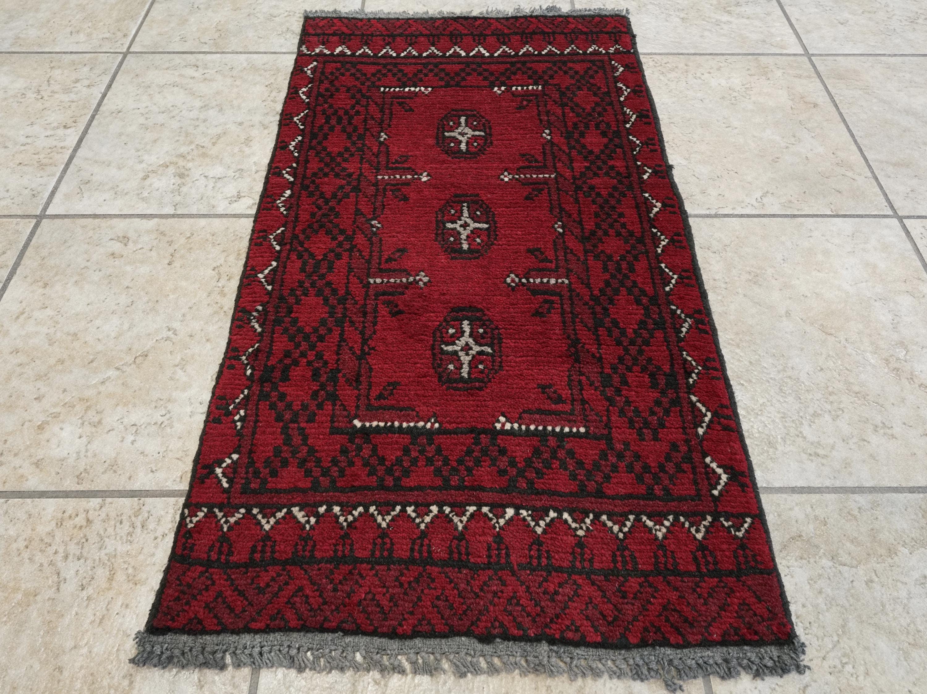 2x3 Ft Red Khal Mohammadi Rug - Hand Knotted Turkmen Wool Rug