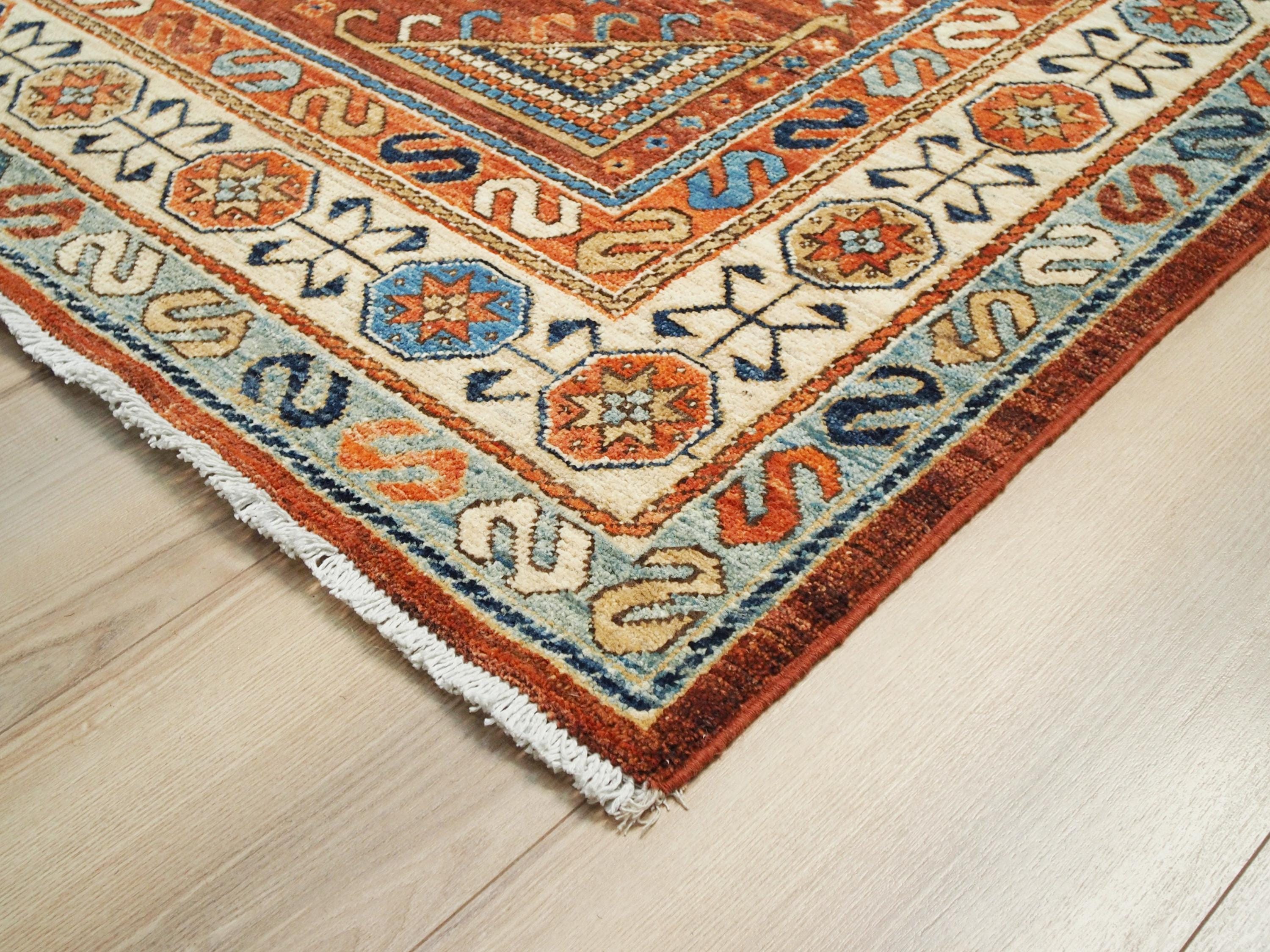 6x9 Ft Orange Heriz Rug - Hand Knotted Area Rug - Traditional Design