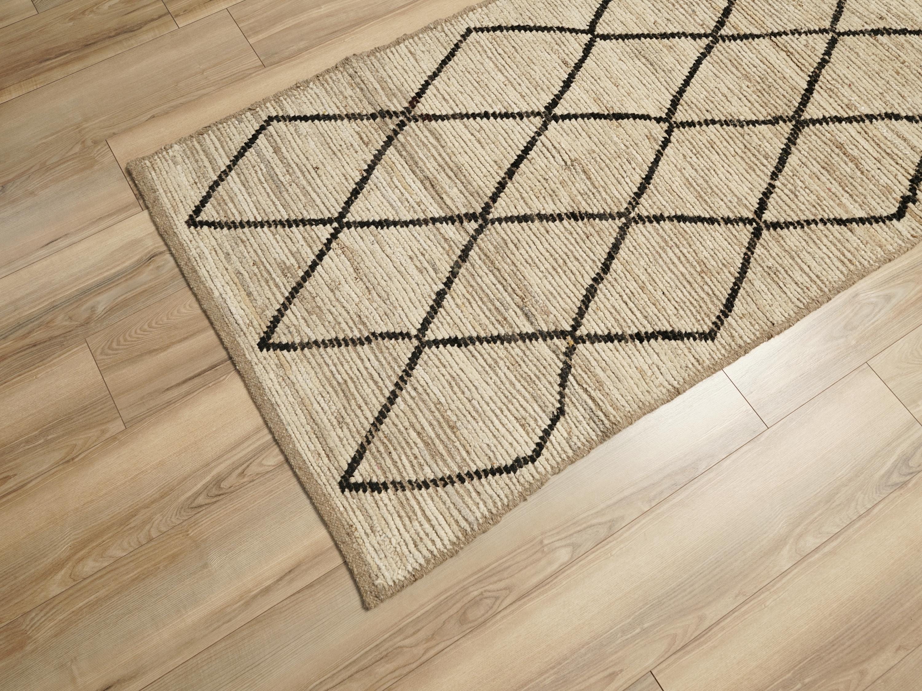 15 Ft Handmade Wool Moroccan Runner Rug: Beige Afghan Hallway Rug