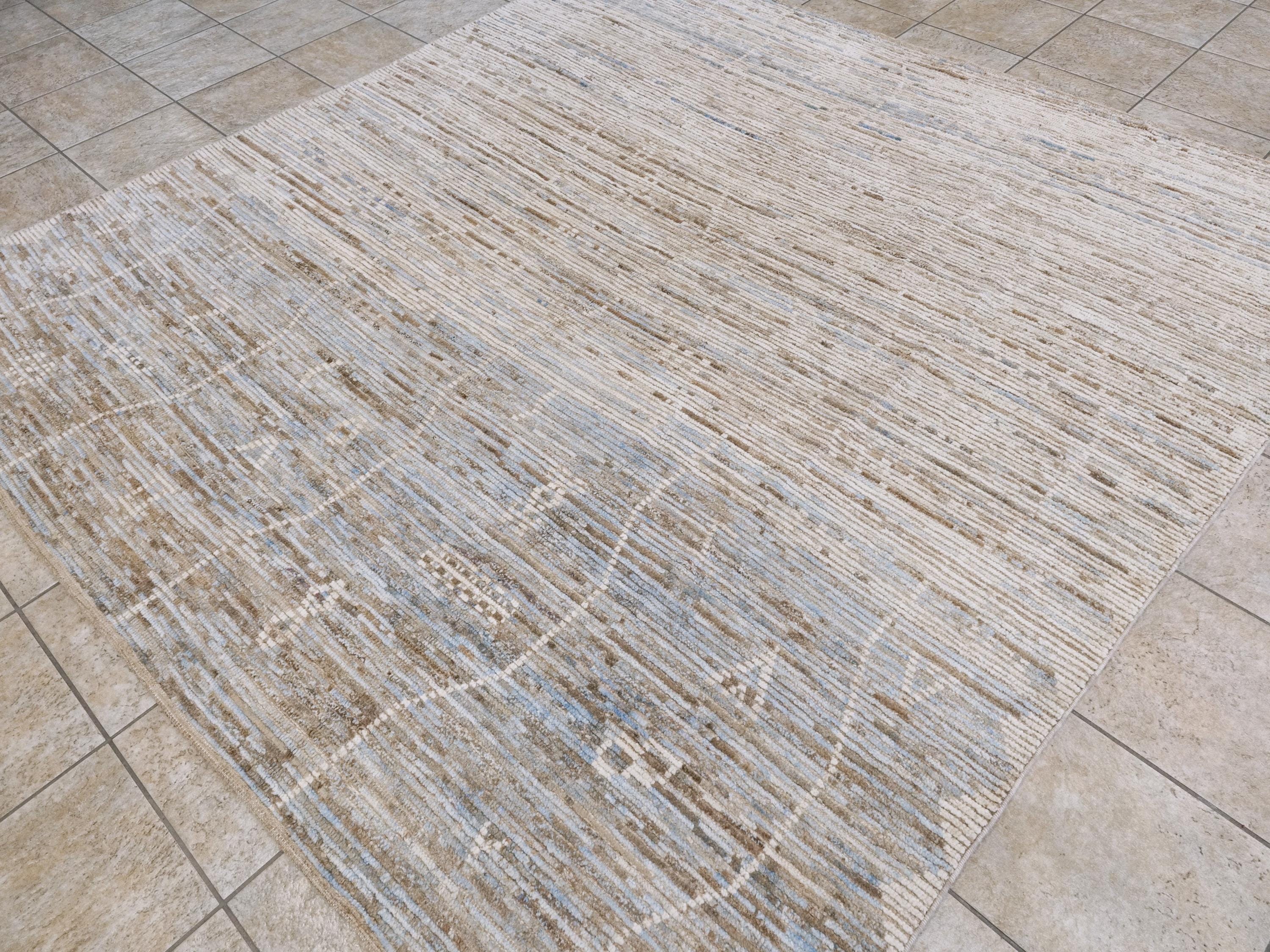 8x8 Ft Light Blue Moroccan Rug - Handmade Wool Area Rug