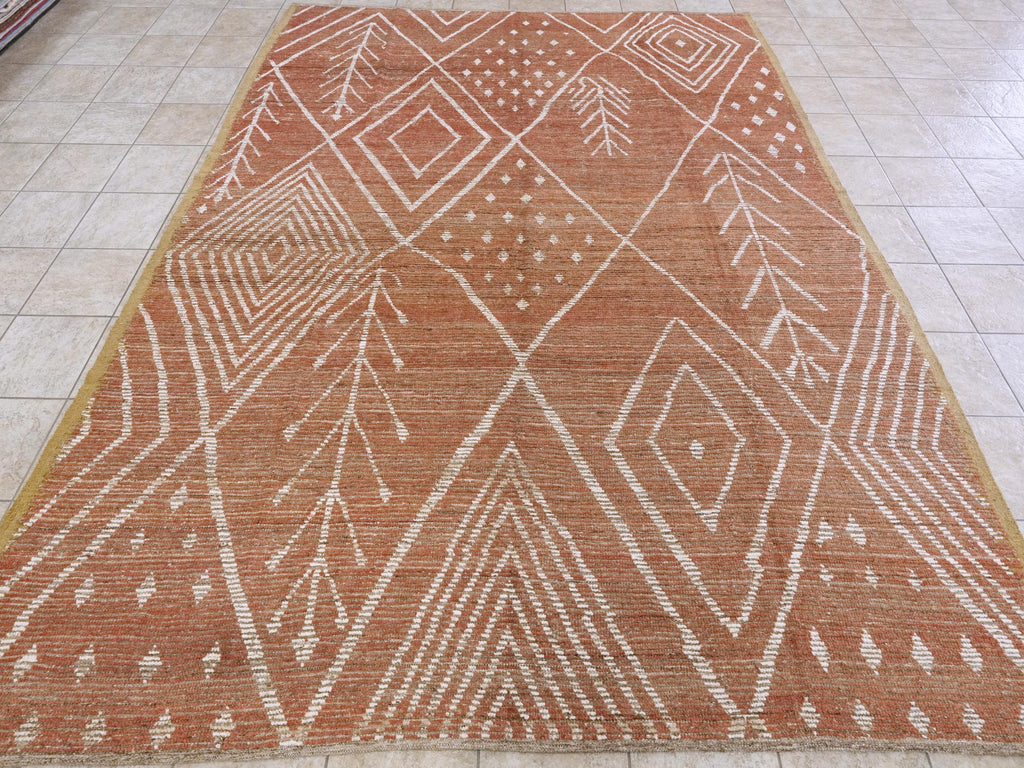 9x12 Ft Red Moroccan Rug - Hand Knotted Area Rug - Tribal Design