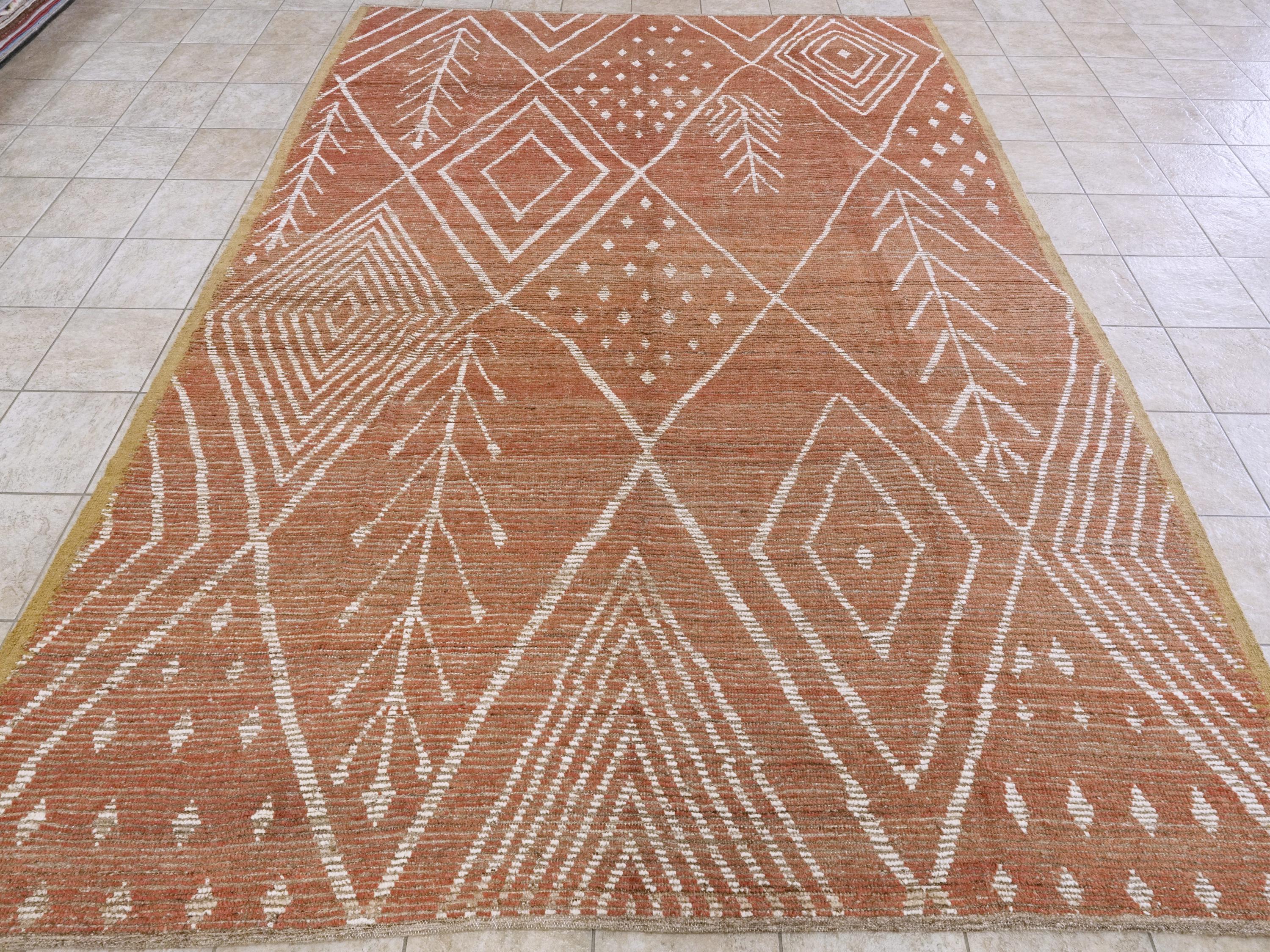 9x12 Ft Red Moroccan Rug - Hand Knotted Area Rug - Tribal Design