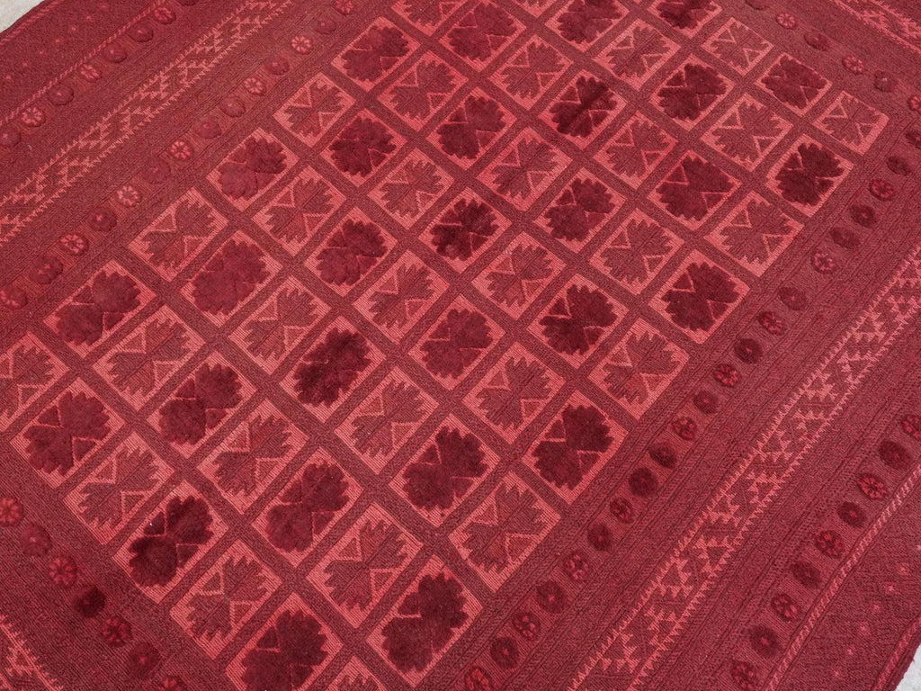 Vintage Red Tribal Kilim Rug - 6x8 Ft Hand Knotted Afghan Wool