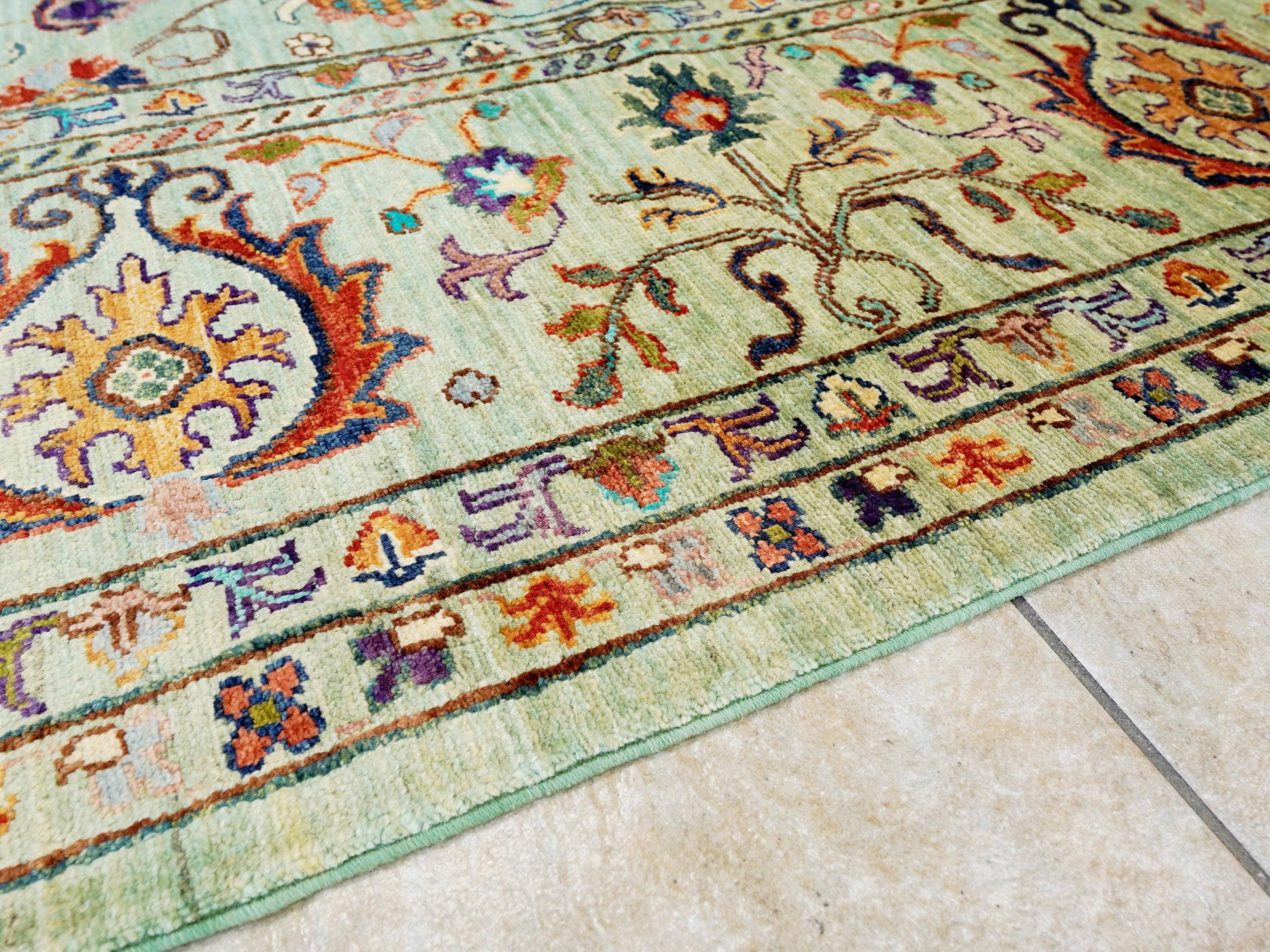 9x12 Ft Green Serapi Rug - Afghan Oriental Area Rug - Persian Design