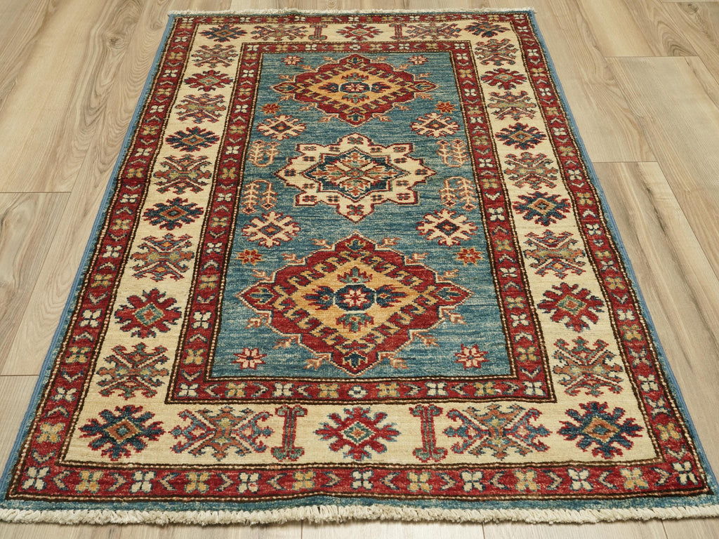 3x4 Ft Light Blue Kazak Rug - Afghan Wool Area Rug
