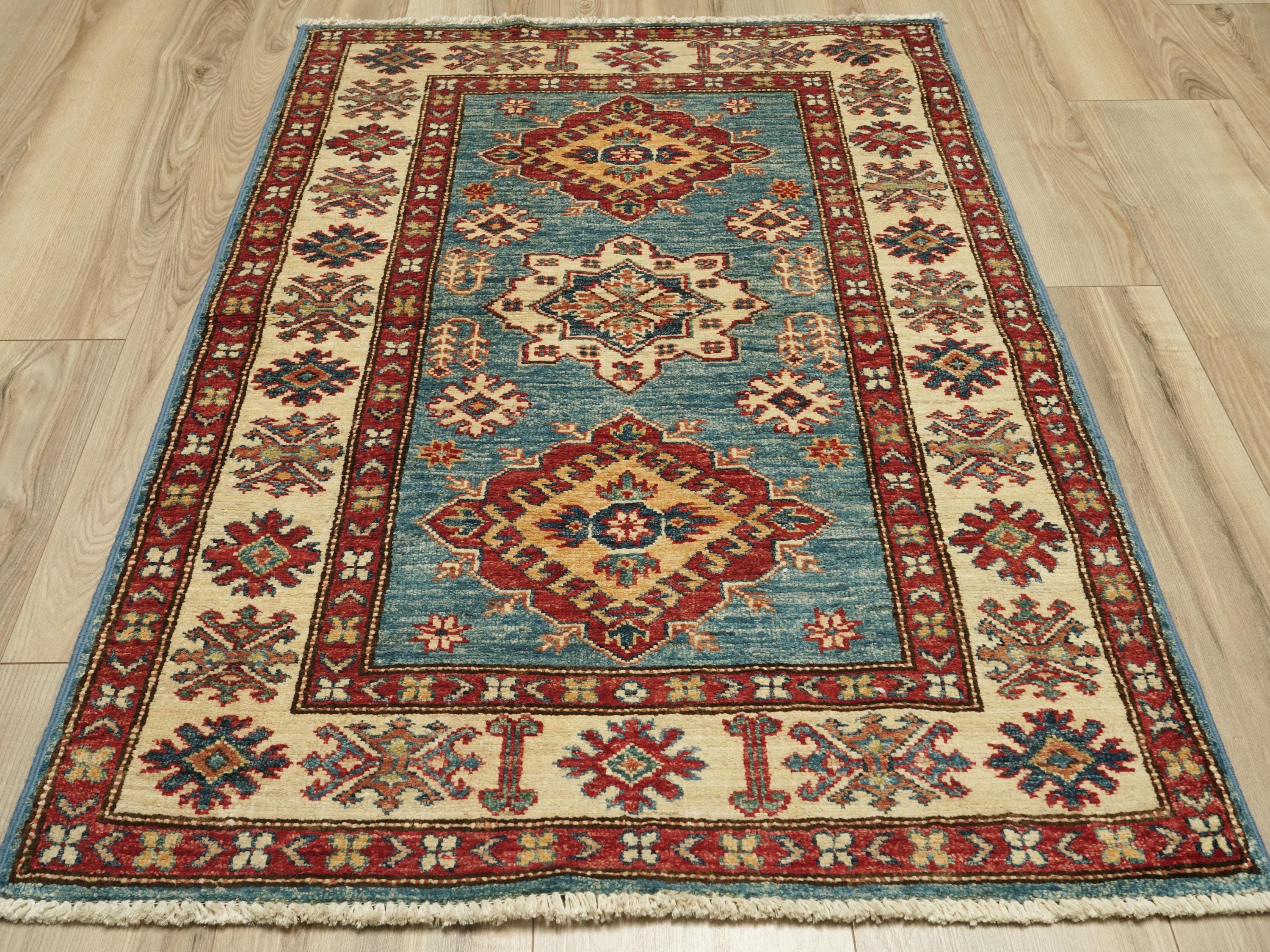 3x4 Ft Light Blue Kazak Rug - Afghan Wool Area Rug